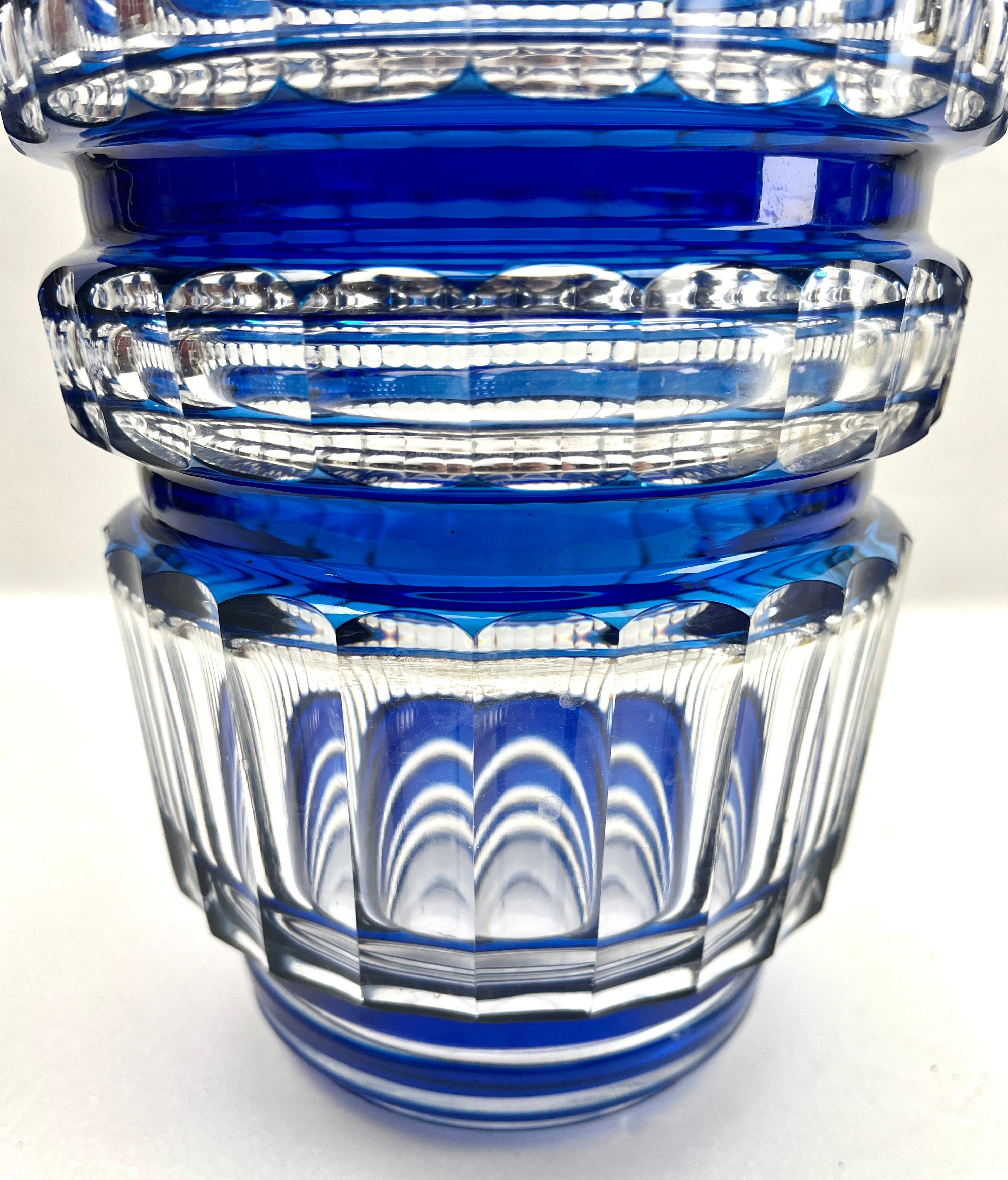 Val Saint Lambert Cobalt Crystal Vase Cut to Clear Belgium 1950s For Sale 2