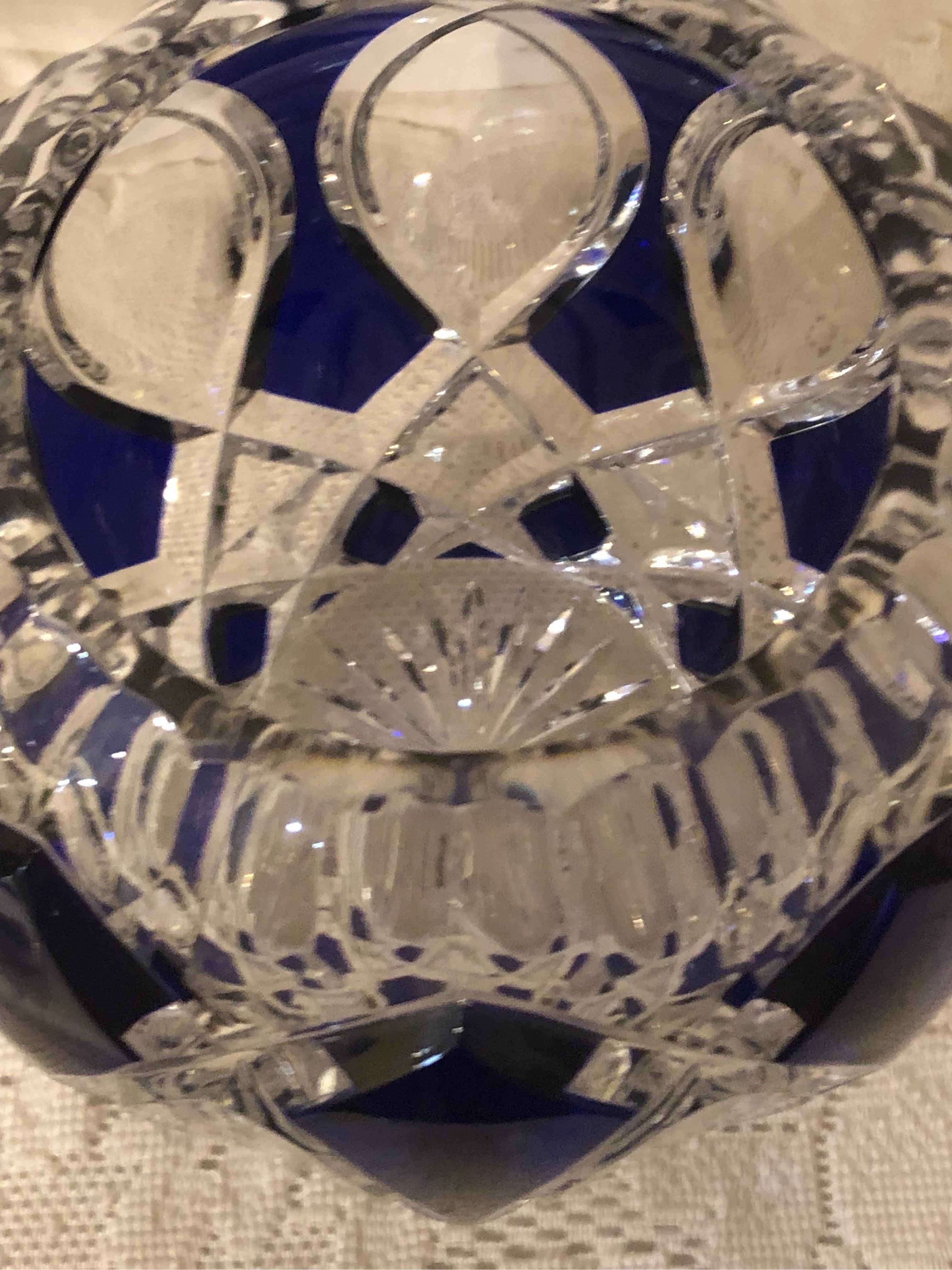 Val Saint Lambert Cobalt Cut to Clear Overlay Crystal Rose Bowl or Vase 3