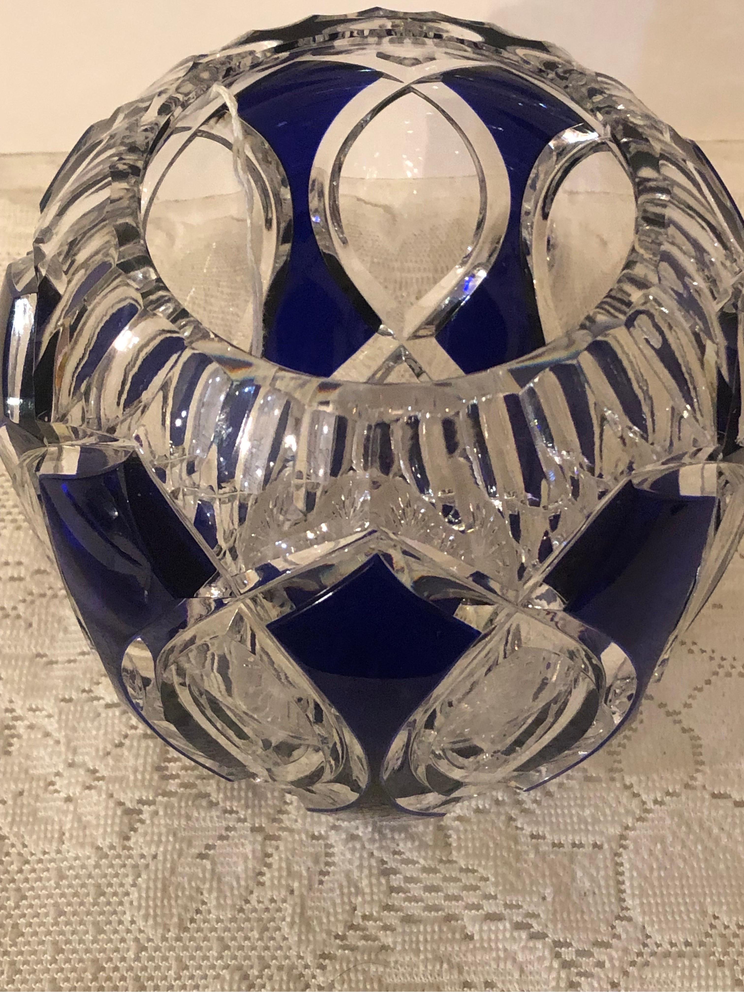 Other Val Saint Lambert Cobalt Cut to Clear Overlay Crystal Rose Bowl or Vase