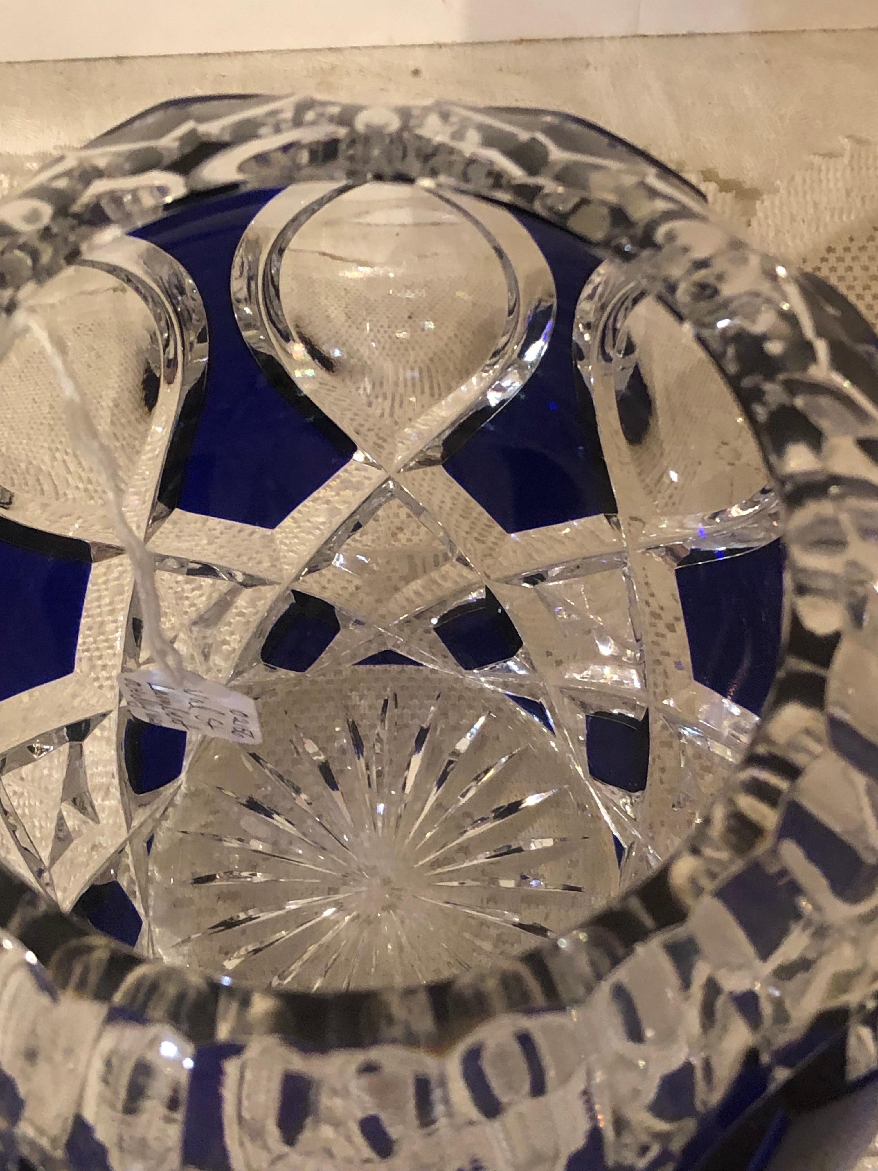 Val Saint Lambert Cobalt Cut to Clear Overlay Crystal Rose Bowl or Vase In Good Condition In Boston, MA