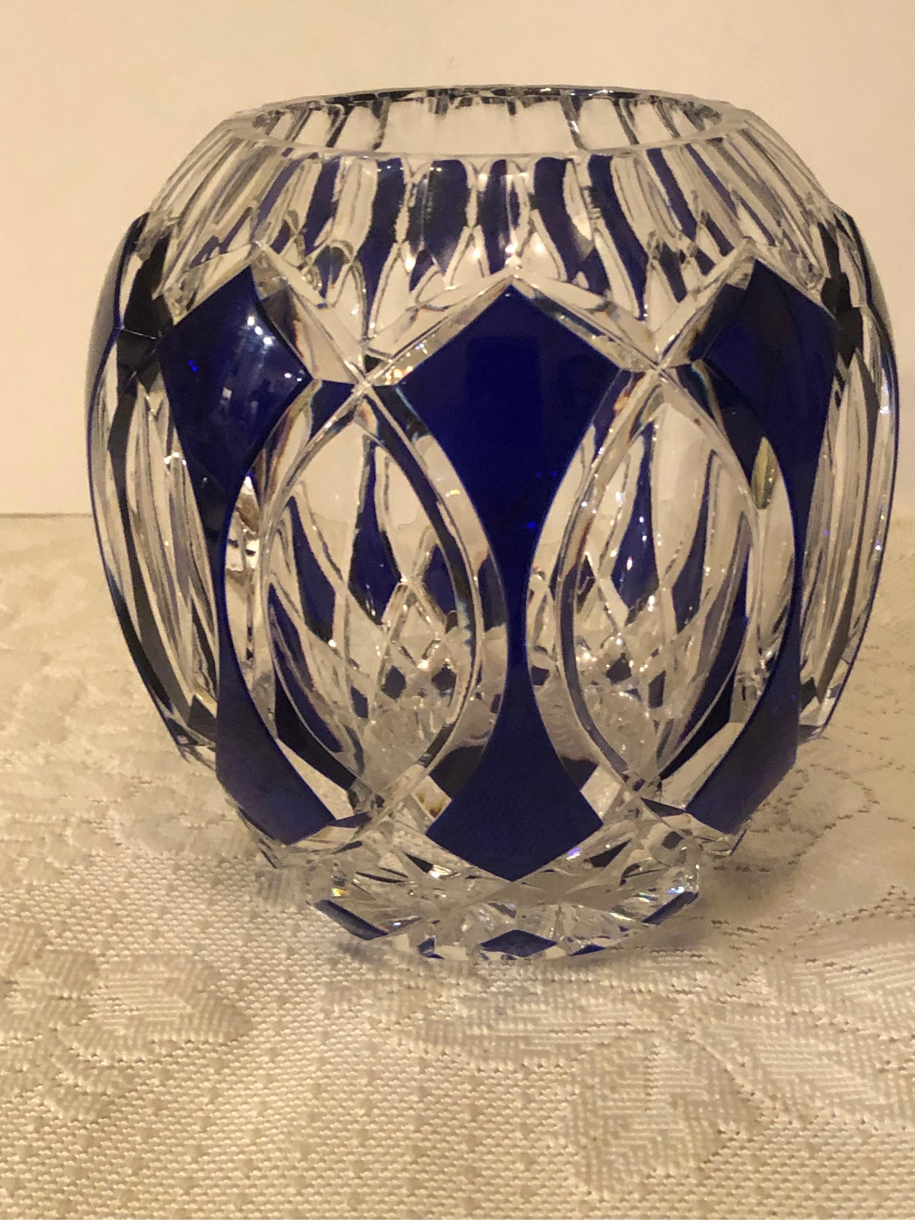 Val Saint Lambert Cobalt Cut to Clear Overlay Crystal Rose Bowl or Vase 1