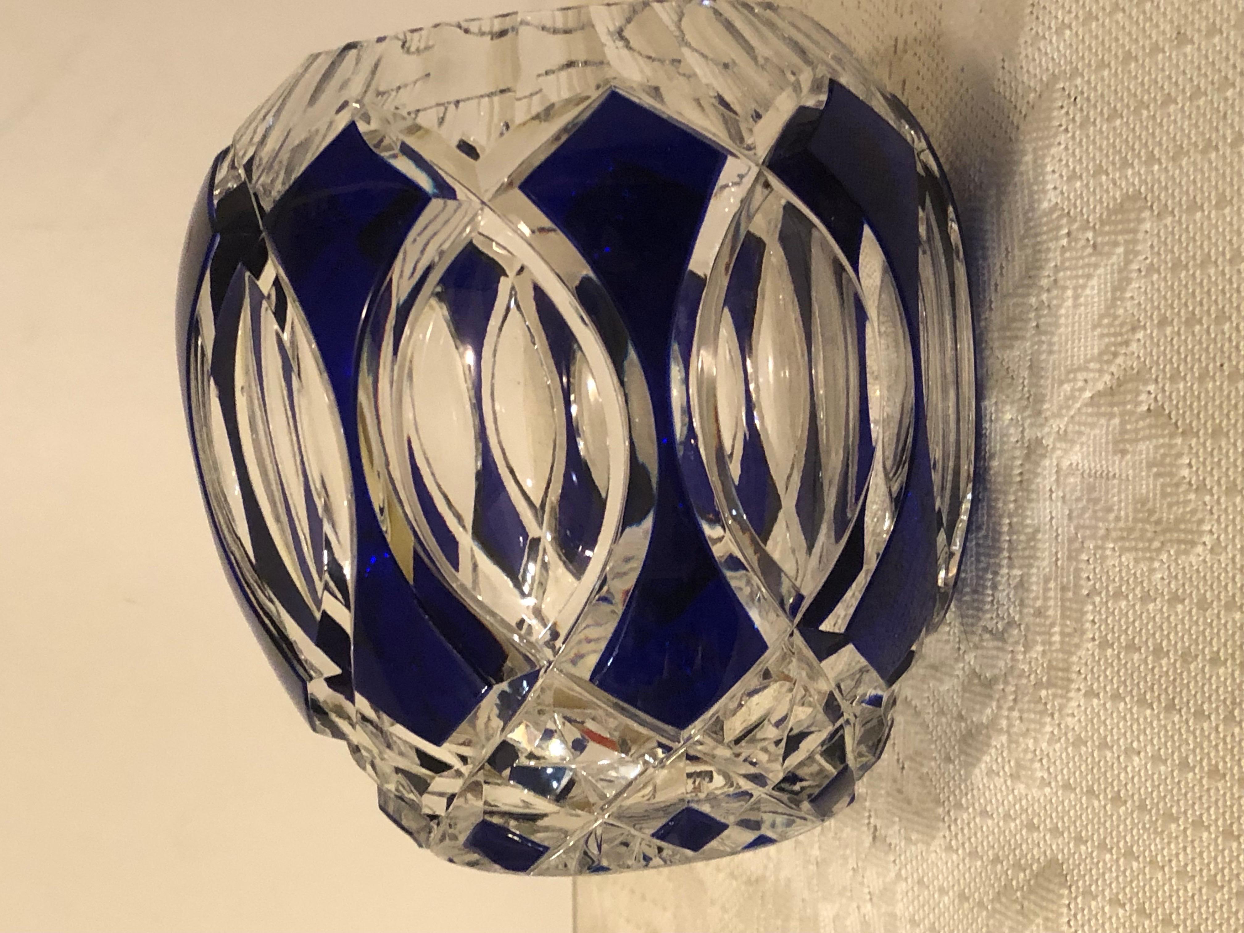 Val Saint Lambert Cobalt Cut to Clear Overlay Crystal Rose Bowl or Vase 2