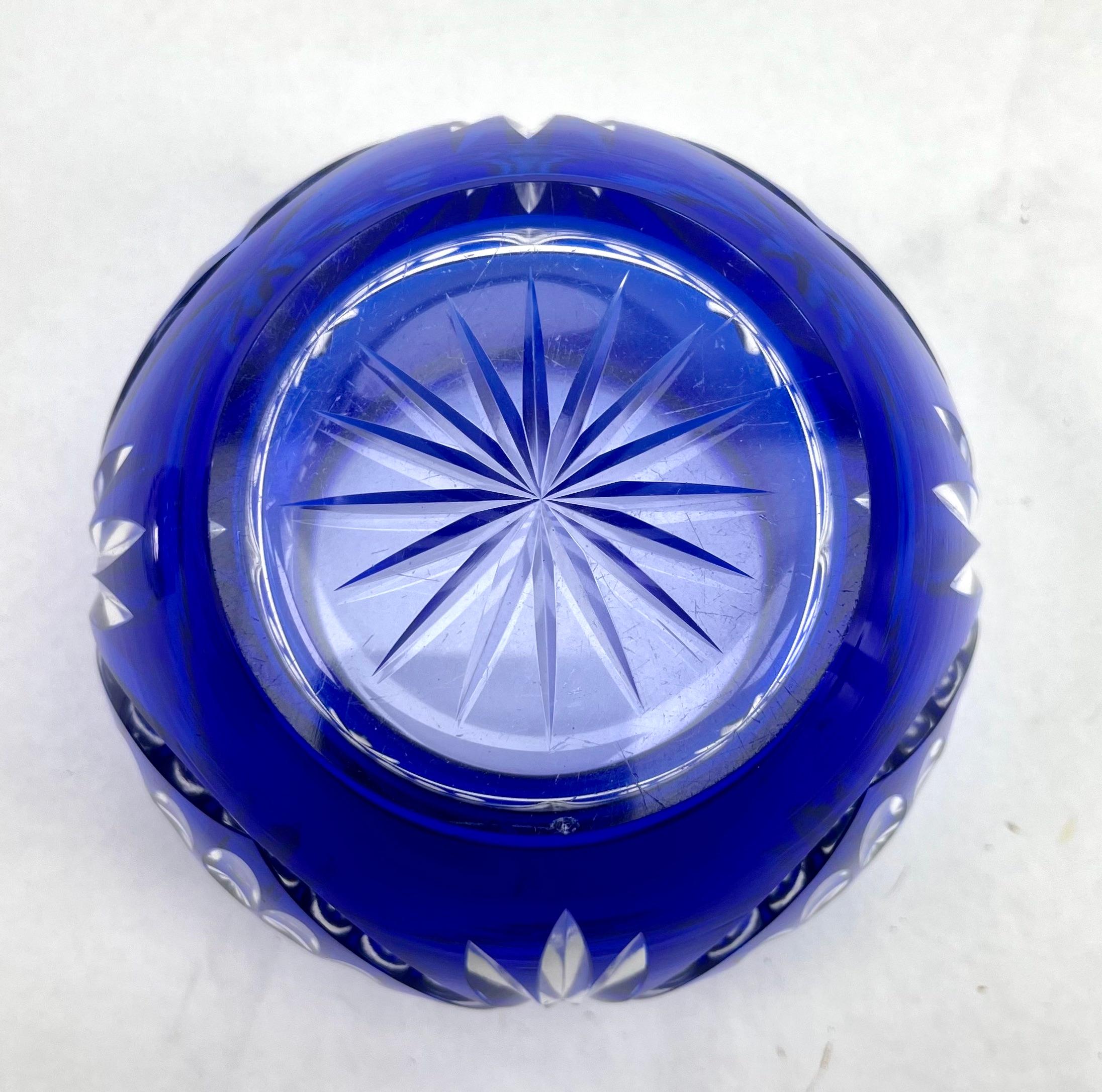 Val Saint Lambert Cobalt 'Pique Fleurs' Vase, Crystal Cut-to-Clear, with Grille 3