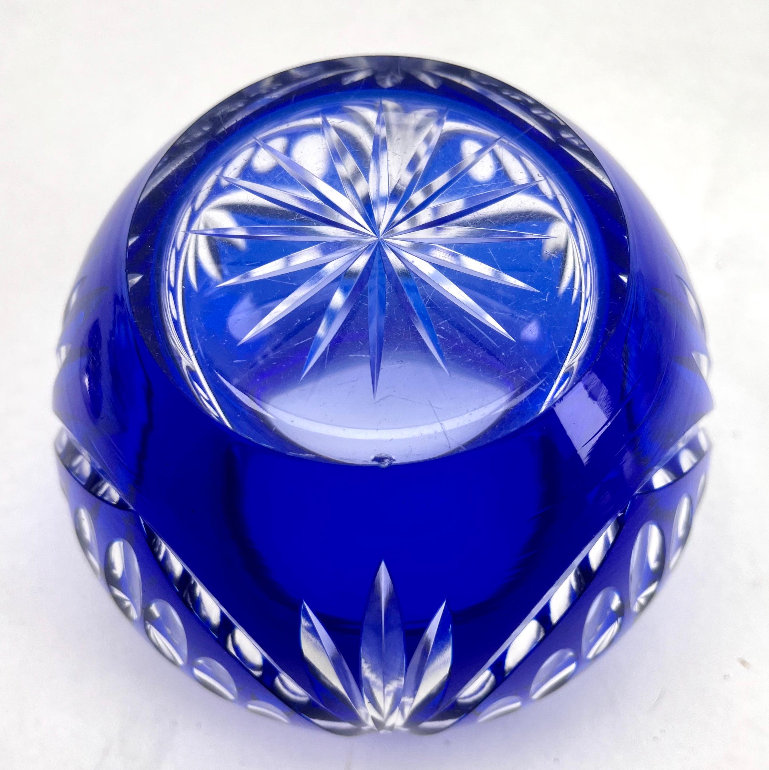 Val Saint Lambert Cobalt 'Pique Fleurs' Vase, Crystal Cut-to-Clear, with Grille 4