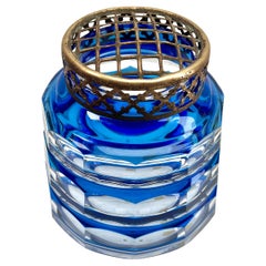 Val Saint Lambert Cobalt 'Pique Fleurs' Vase, Crystal Cut-to-Clear, with Grille