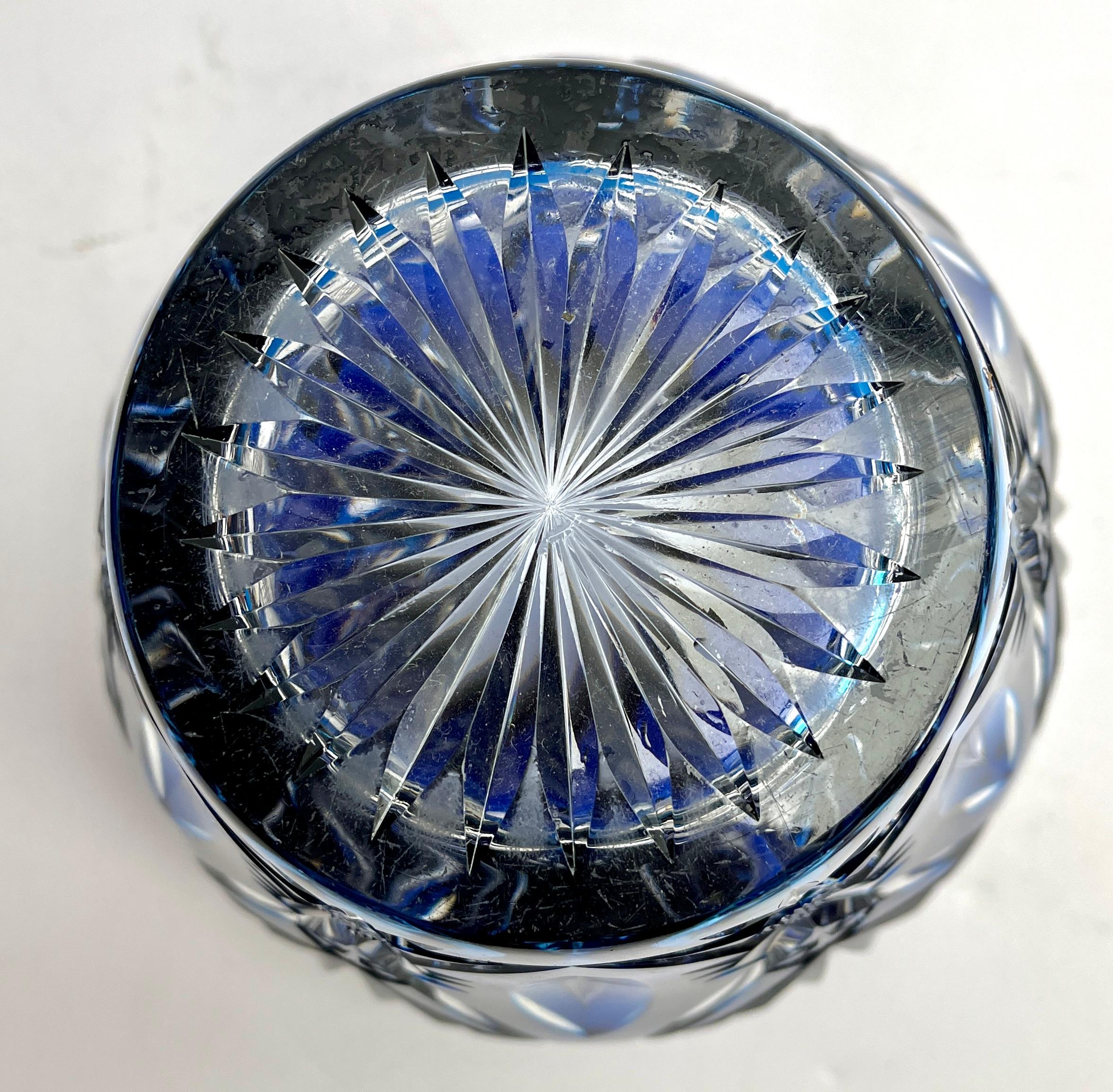 Mid-20th Century Val Saint Lambert Cobalt 'Pique Fleurs' Vase, Crystal Cut-to-Clear, with Grille For Sale