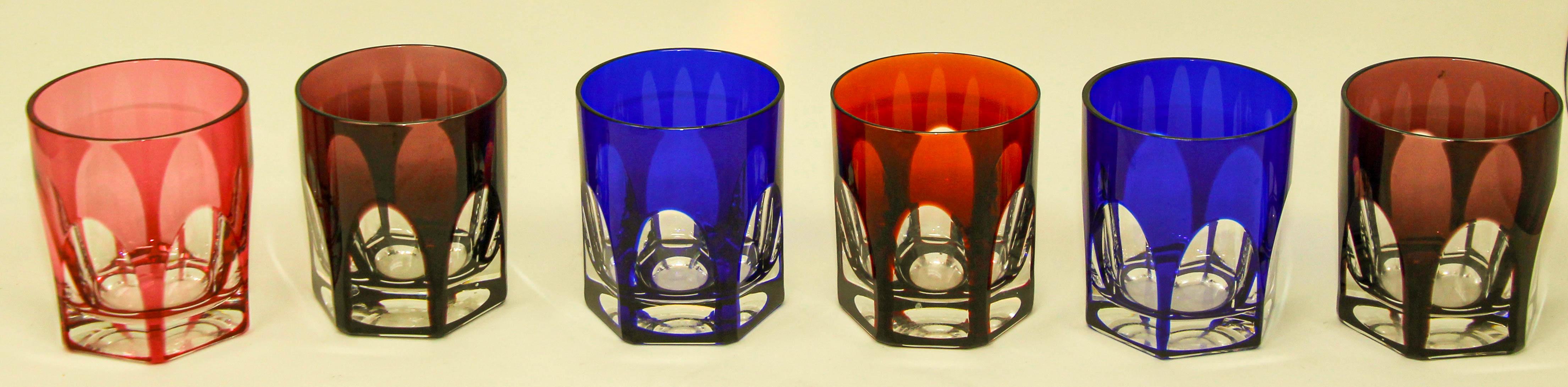 Val Saint Lambert Colored Crystal Tumblers Barware Drinking Glasses For Sale 7