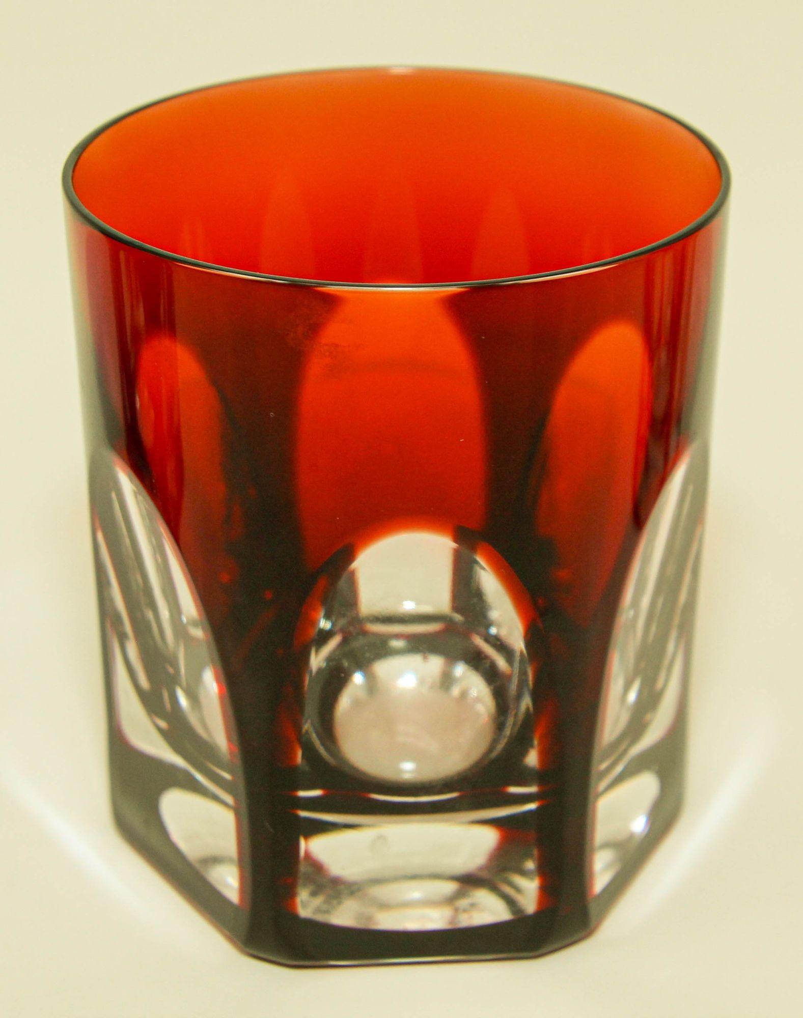 Hand-Crafted Val Saint Lambert Colored Crystal Tumblers Barware Drinking Glasses For Sale