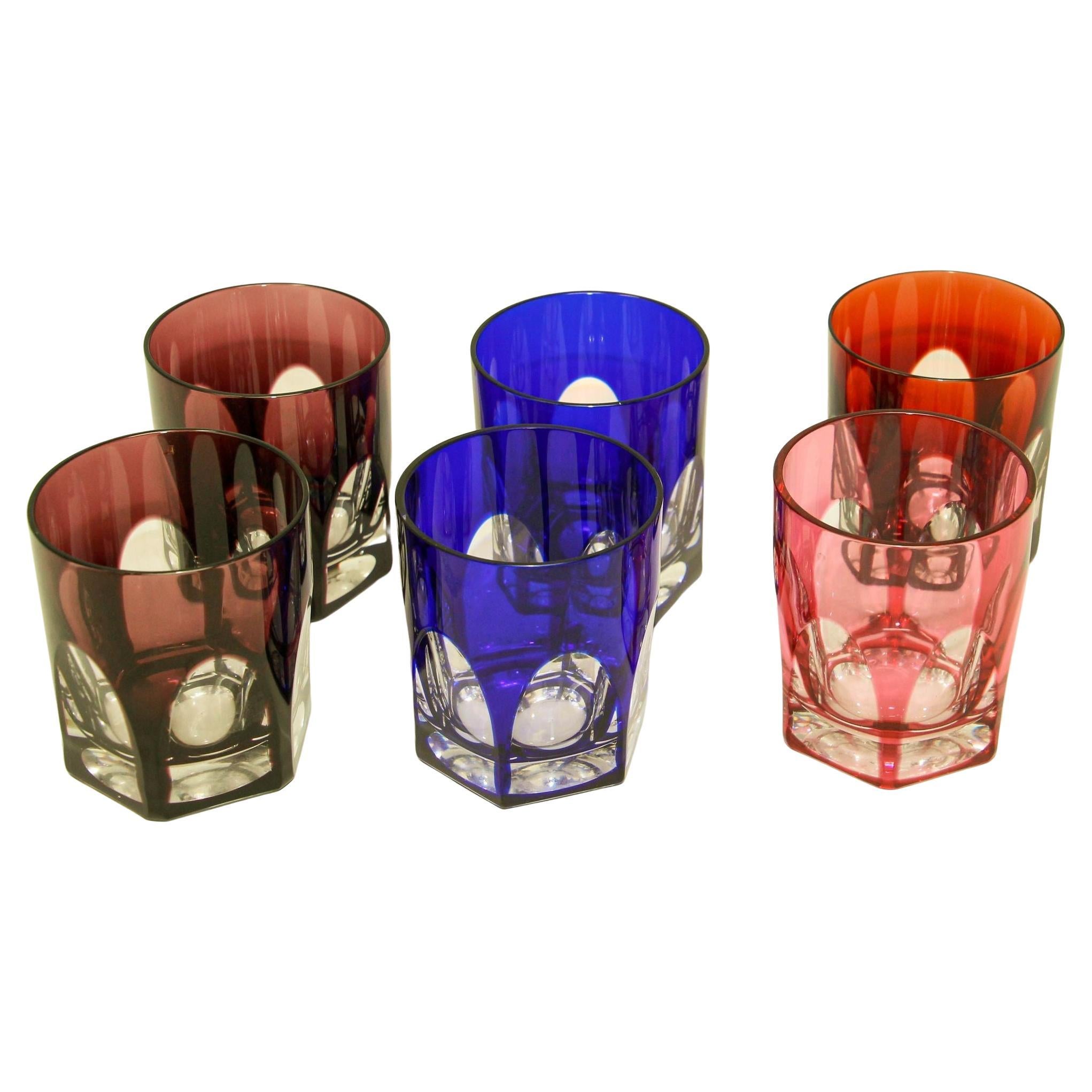 Val Saint Lambert Colored Crystal Tumblers Barware Drinking Glasses For Sale
