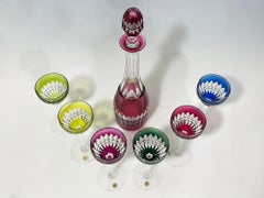 Val Saint Lambert colored cut-to clear crystal wine set, signed