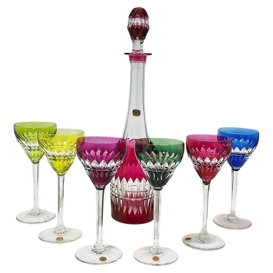 Juego de vino de cristal tallado a color Val Saint Lambert, firmado