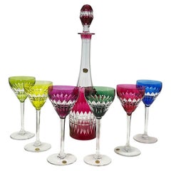 Val Saint Lambert colored cut-to clear crystal wine set, signed