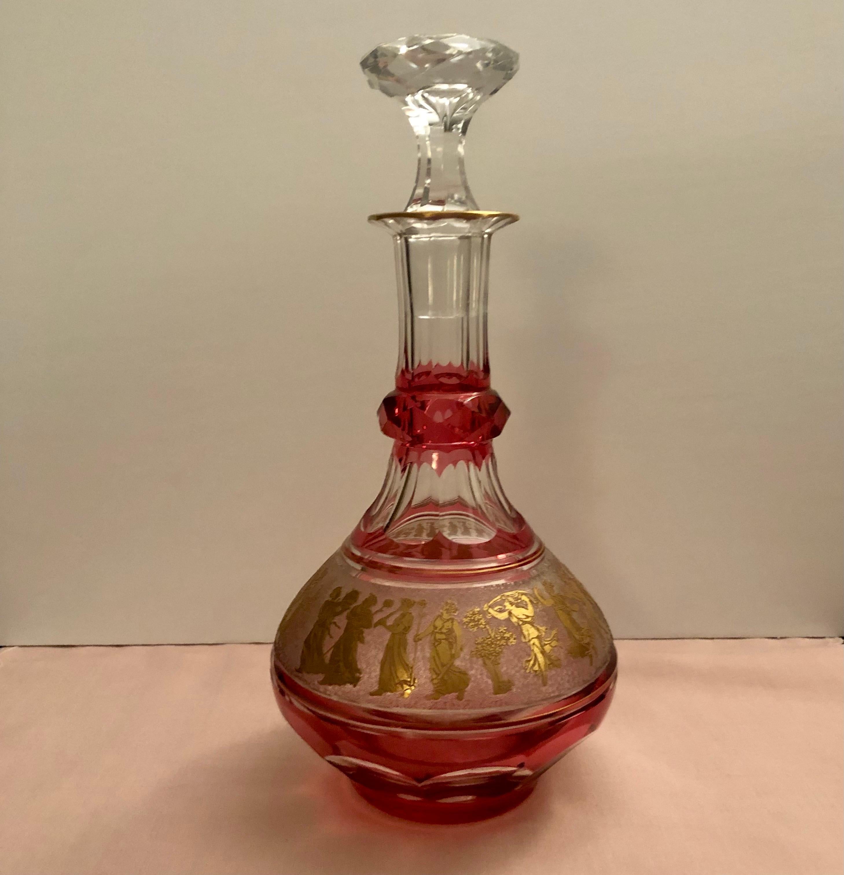 DOLLHOUSE MINIATURE COLLECTIBLE Handblown Artist Cranberry Glass French Decanter 