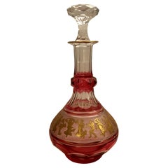 Val Saint Lambert Cranberry Decanter with Cut Cameo Gold Neoclassical Figures