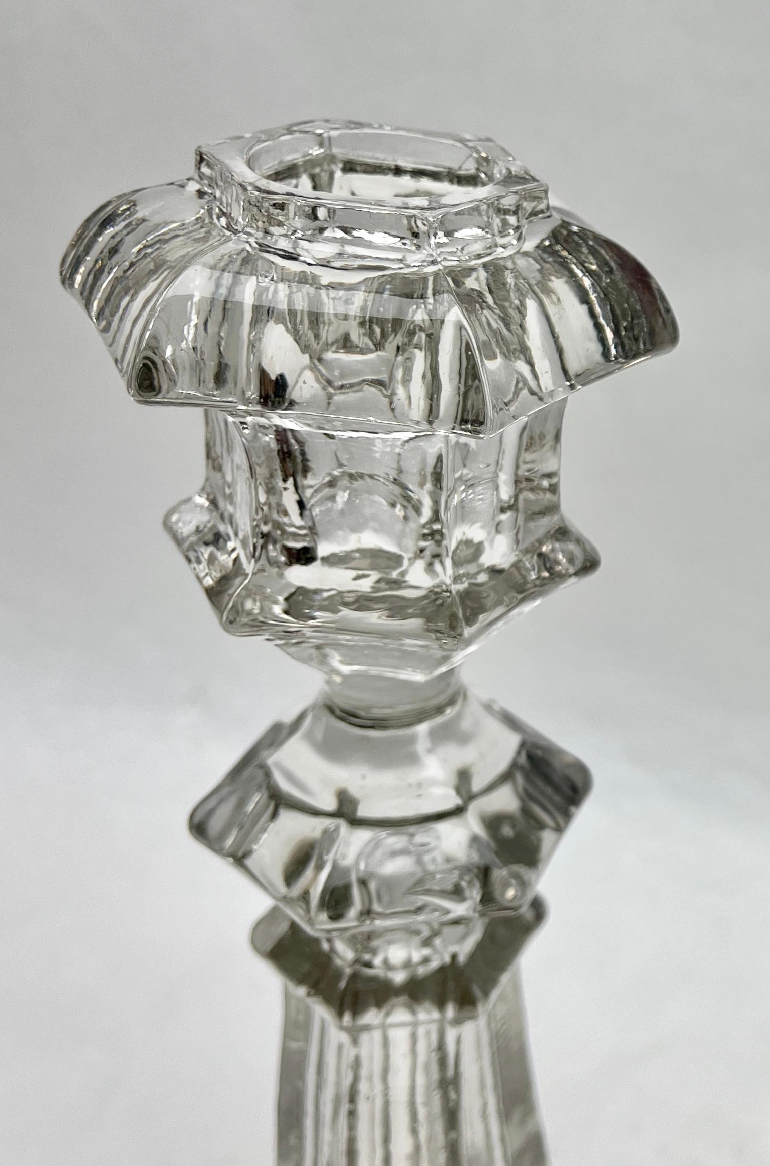 Art Nouveau Val Saint Lambert,  Crystal 3 Candlesticks, 1900s, Belgium For Sale