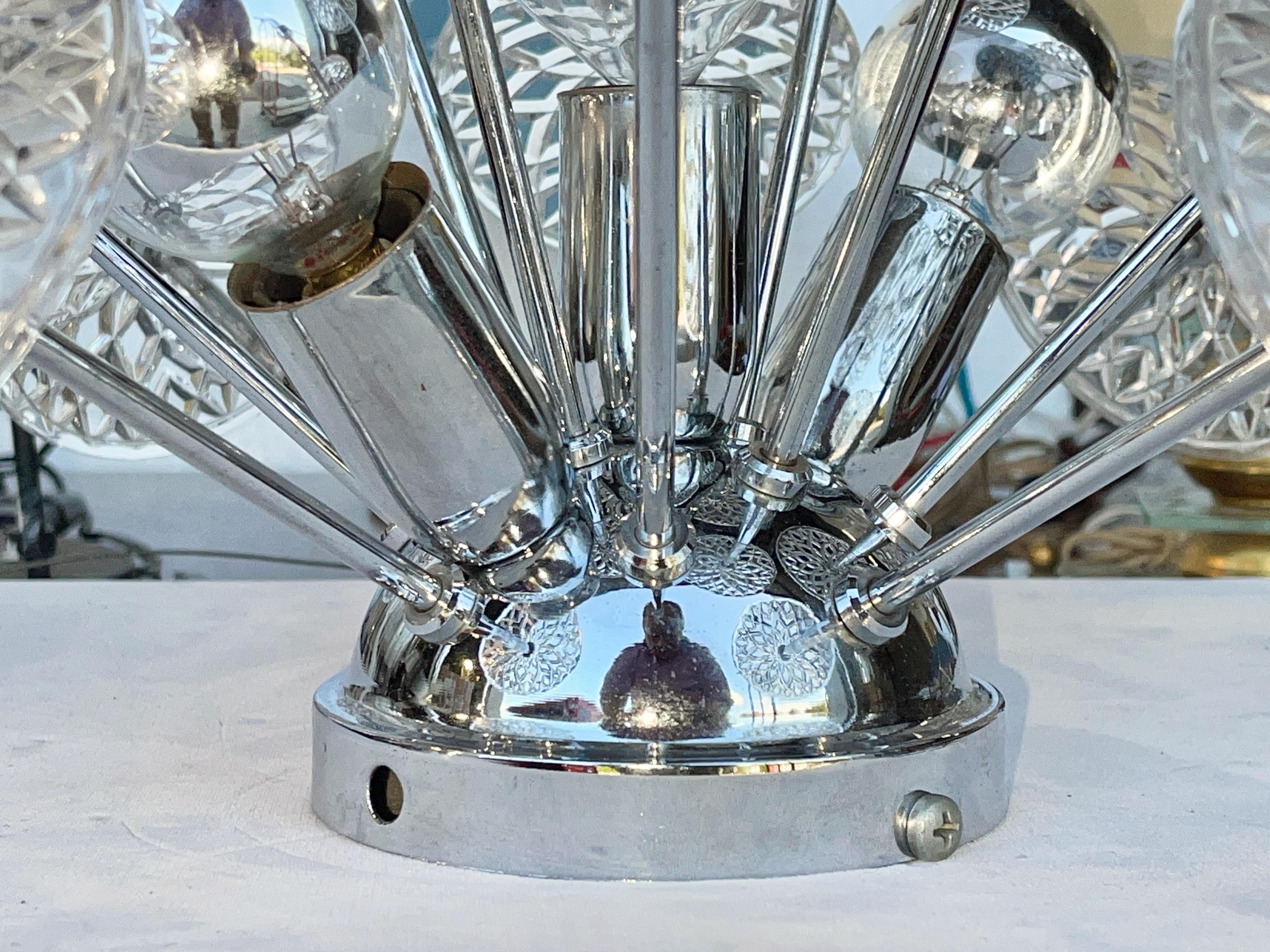 Mid-Century Modern Val Saint Lambert Crystal and Chrome Sputnik Flush Mount For Sale