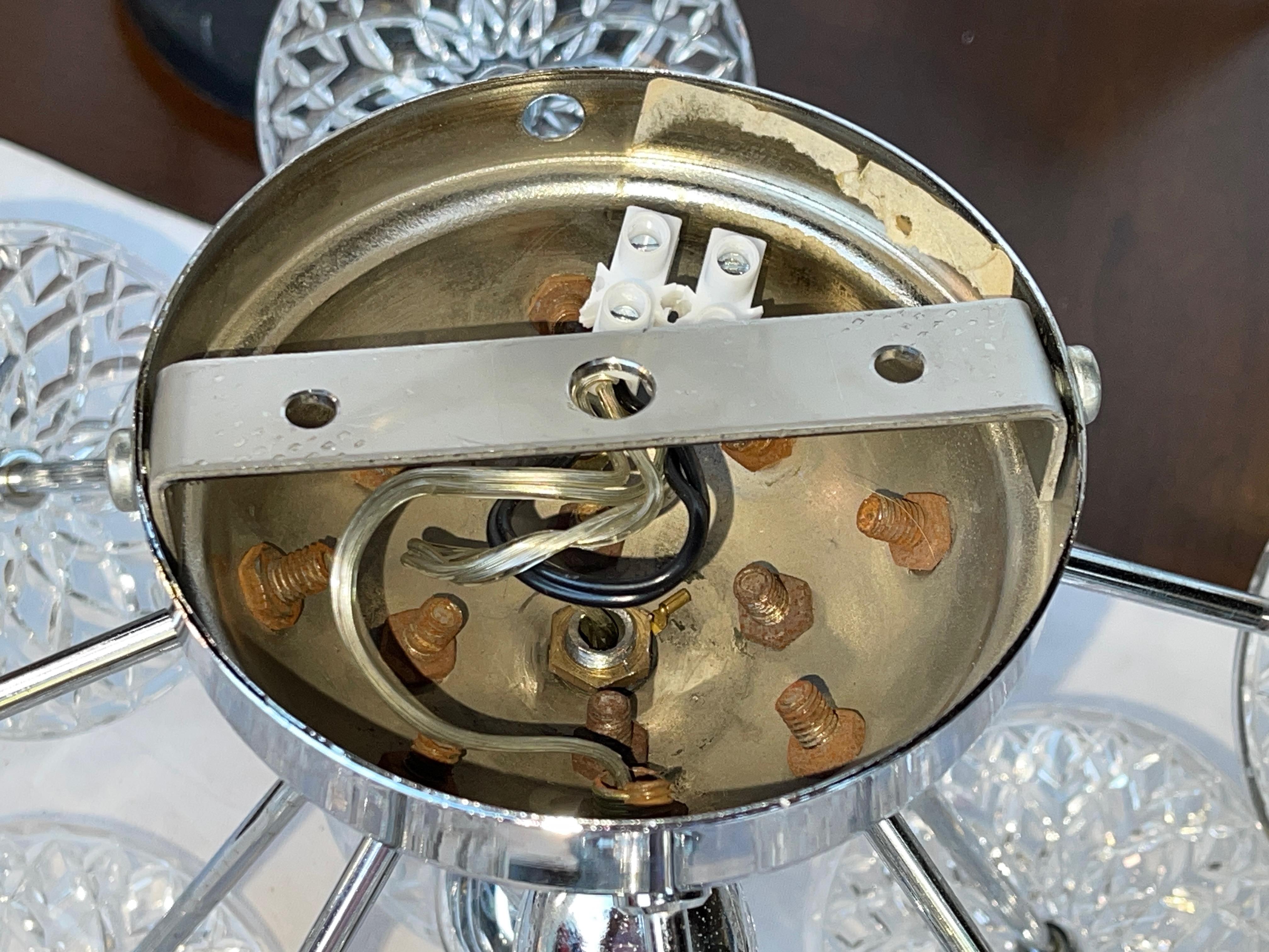 Belgian Val Saint Lambert Crystal and Chrome Sputnik Flush Mount For Sale
