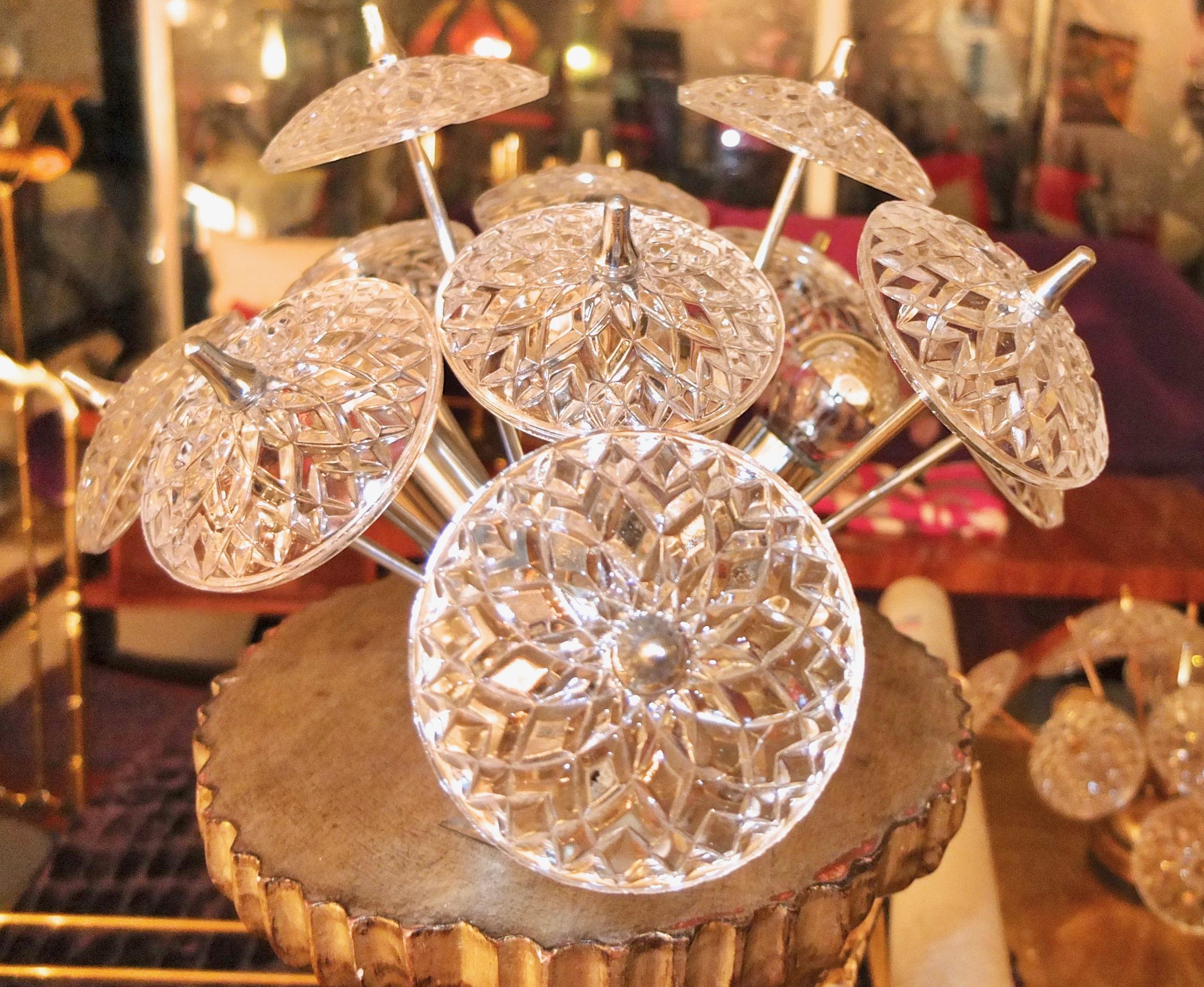 Mid-20th Century Val Saint Lambert Crystal and Chrome Sputnik Flush Mount For Sale