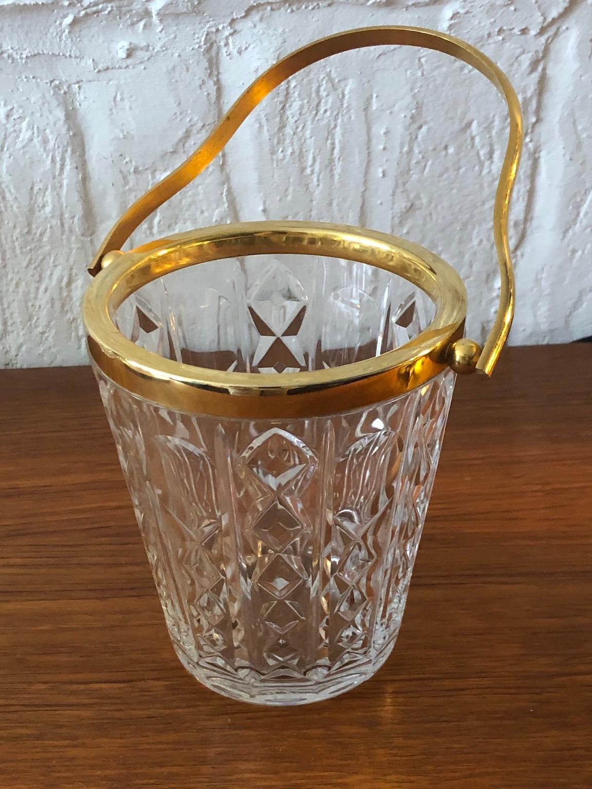 Mid-Century Modern Val Saint Lambert Crystal and Gold Plated Ice Bucket, Barware, Belgium, 1950s For Sale