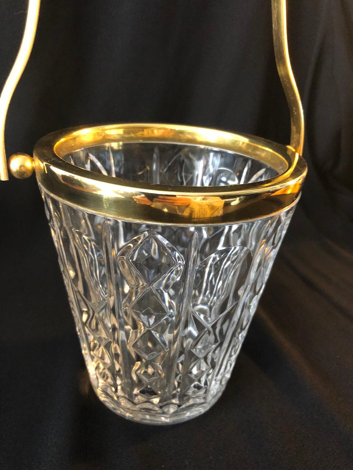 Belgian Val Saint Lambert Crystal and Gold Plated Ice Bucket, Barware, Belgium, 1950s For Sale