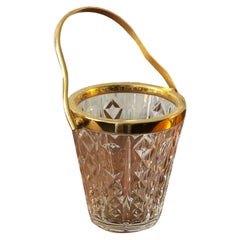 Vintage Val Saint Lambert Crystal and Gold Plated Ice Bucket, Barware, Belgium, 1950s