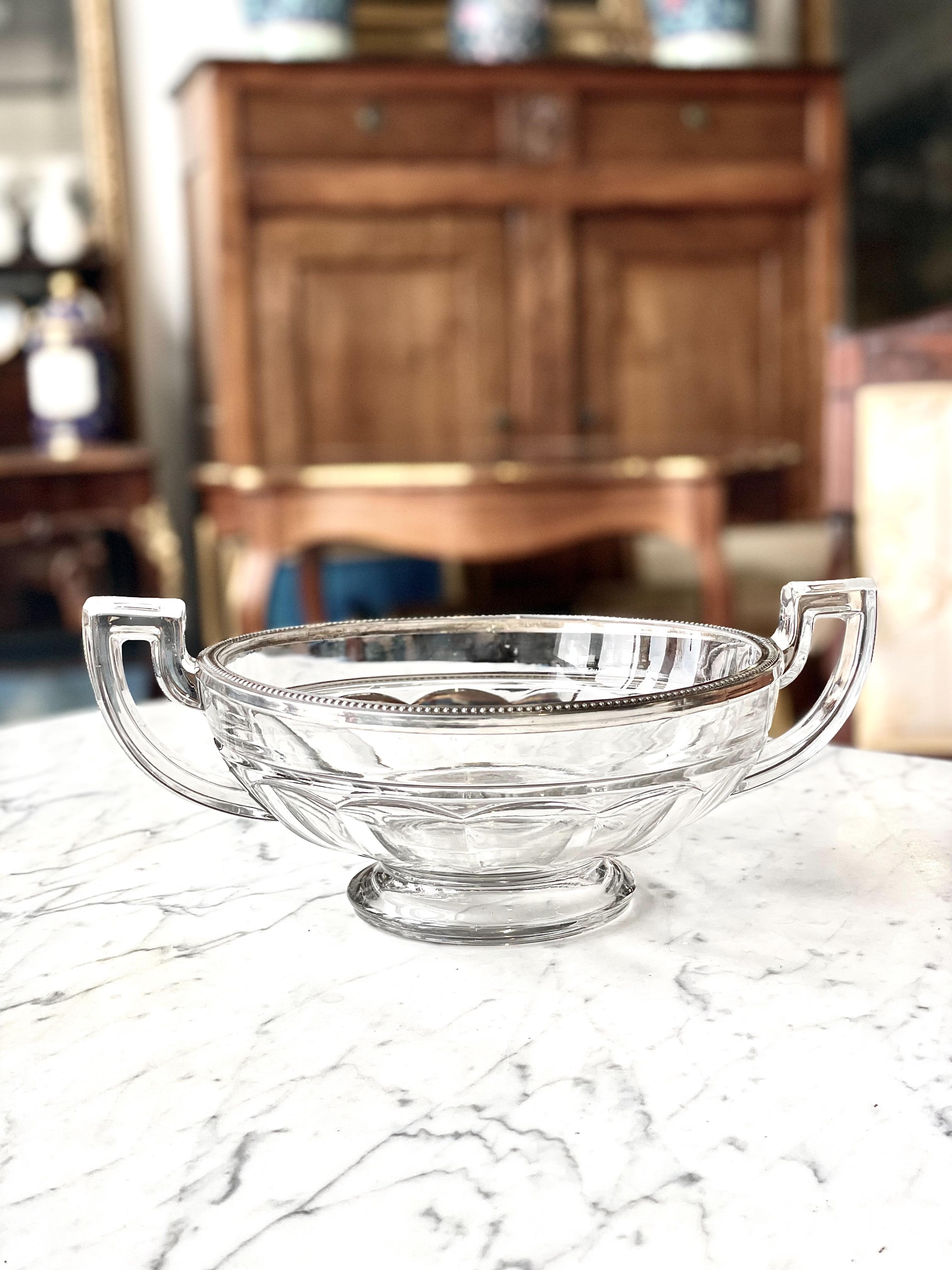 Cuenco Val Saint Lambert montado en cristal y plata de ley - Firmado, circa años 20 Plata esterlina en venta