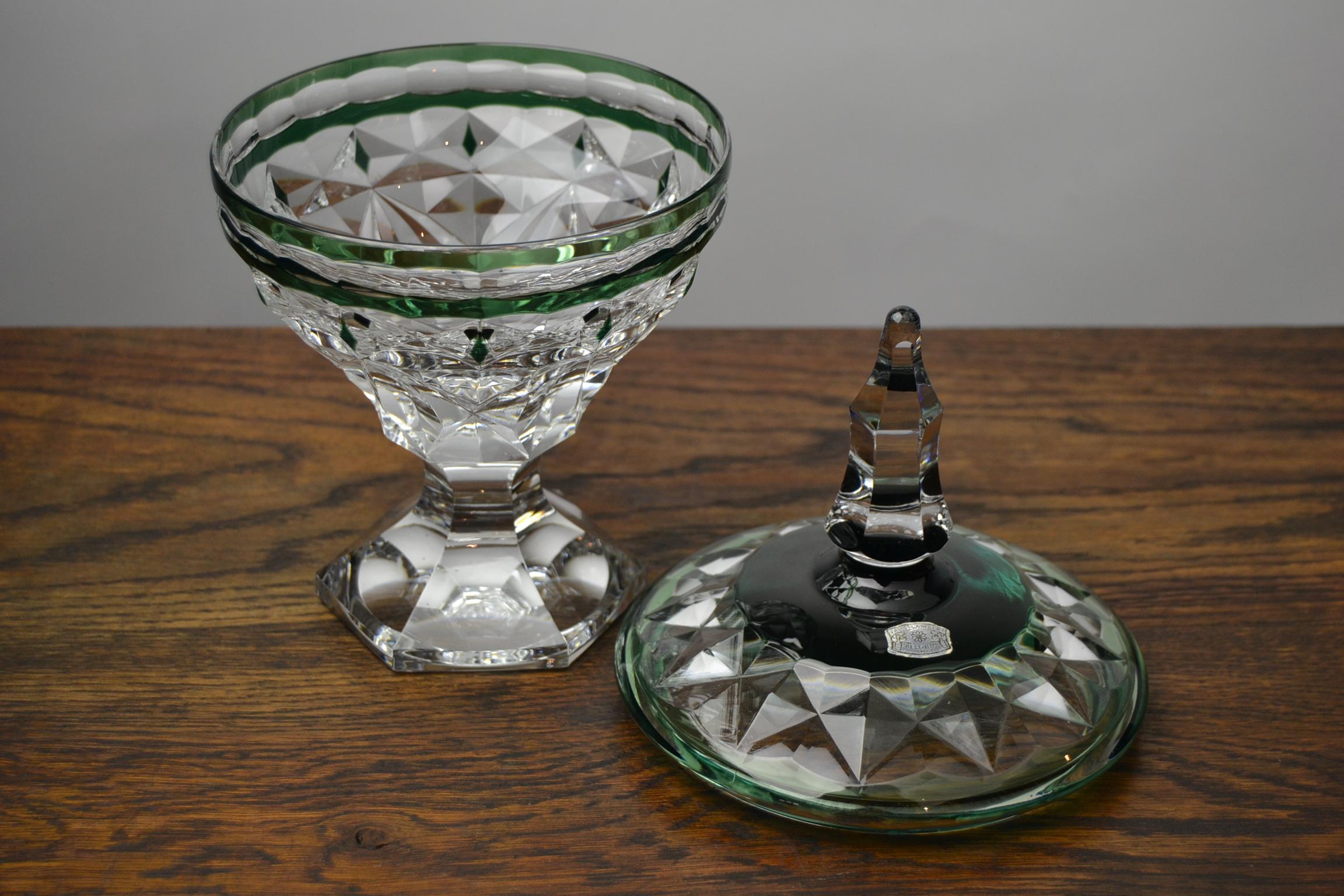 Dark Green Val Saint Lambert Crystal Candy Box or Bonbonniere, Belgium 3
