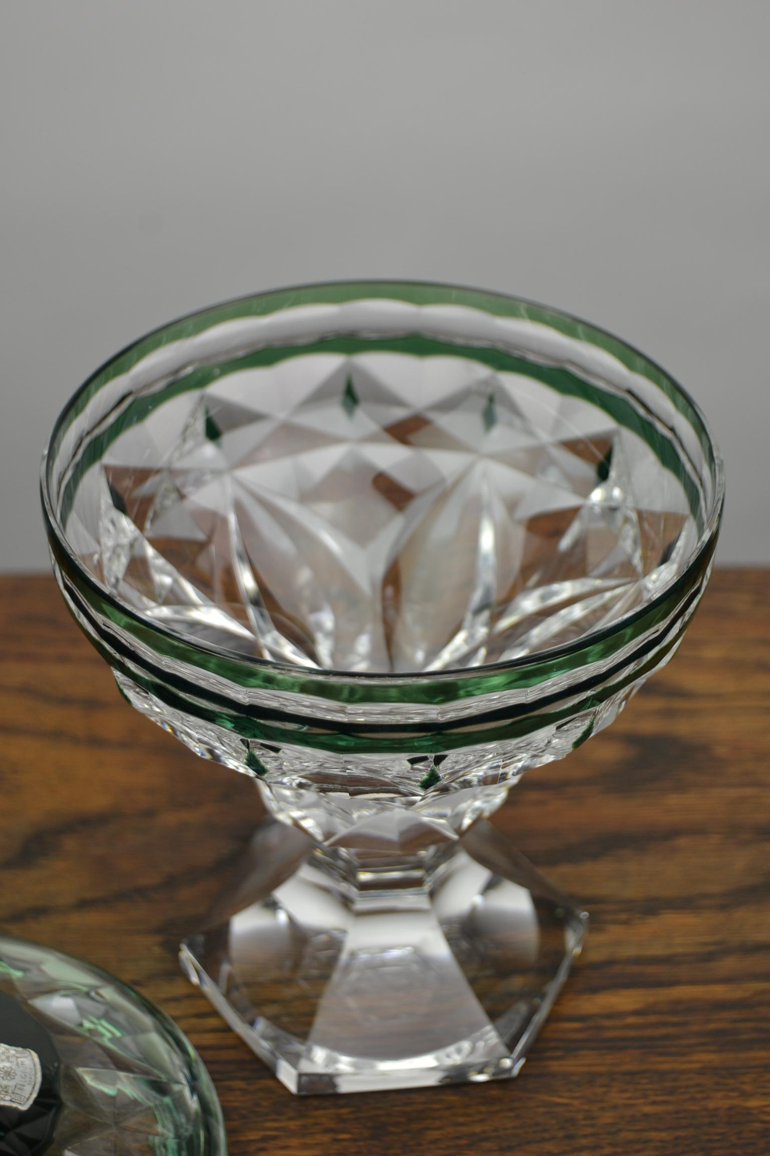 Dark Green Val Saint Lambert Crystal Candy Box or Bonbonniere, Belgium 4