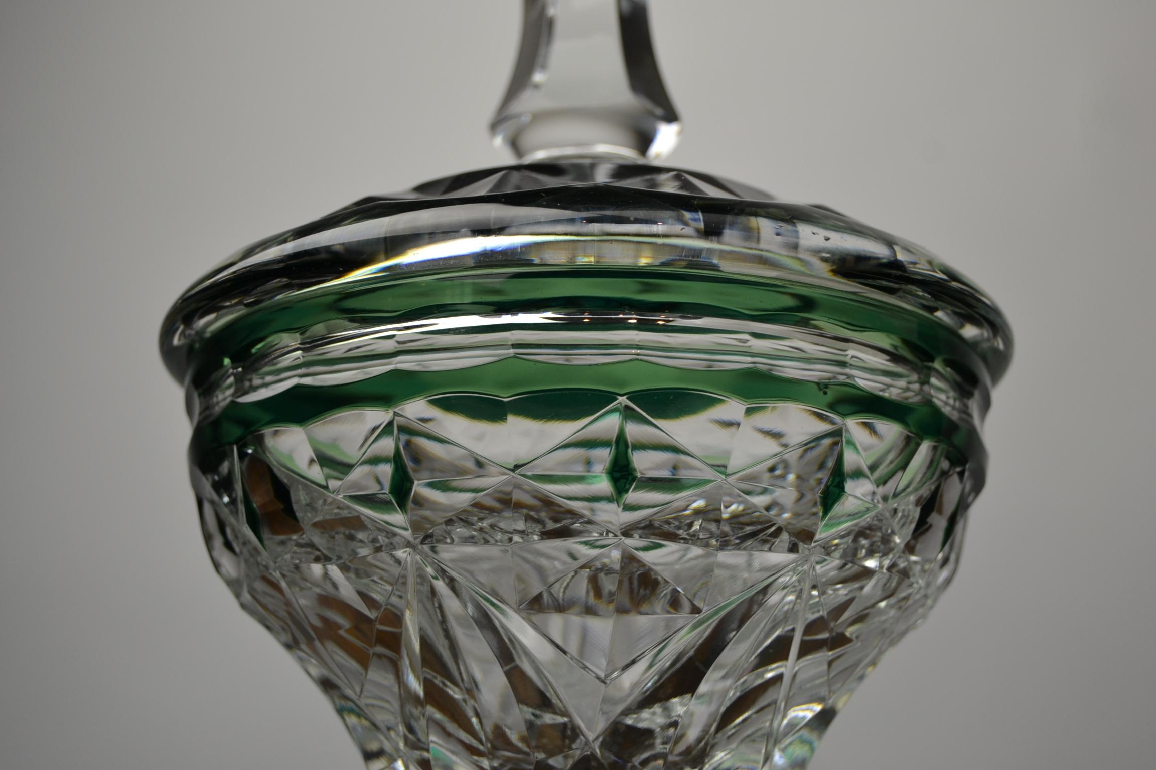 Dark Green Val Saint Lambert Crystal Candy Box or Bonbonniere, Belgium  1