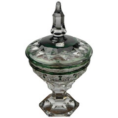 Dark Green Val Saint Lambert Crystal Candy Box or Bonbonniere, Belgium 