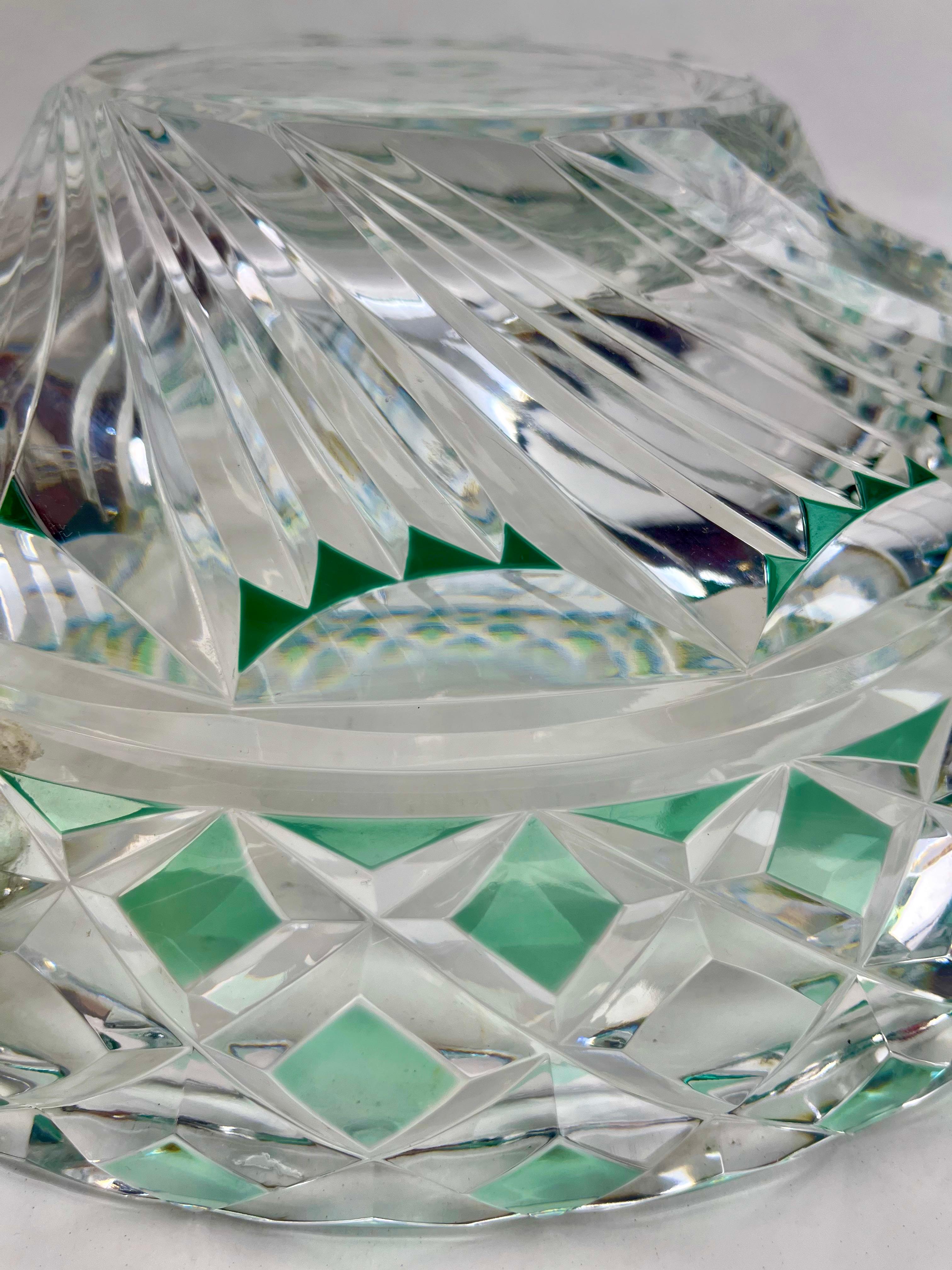 Art Deco Val Saint Lambert Crystal Centerpiece, Fruits bowl Cut to Clear Signed and Label For Sale