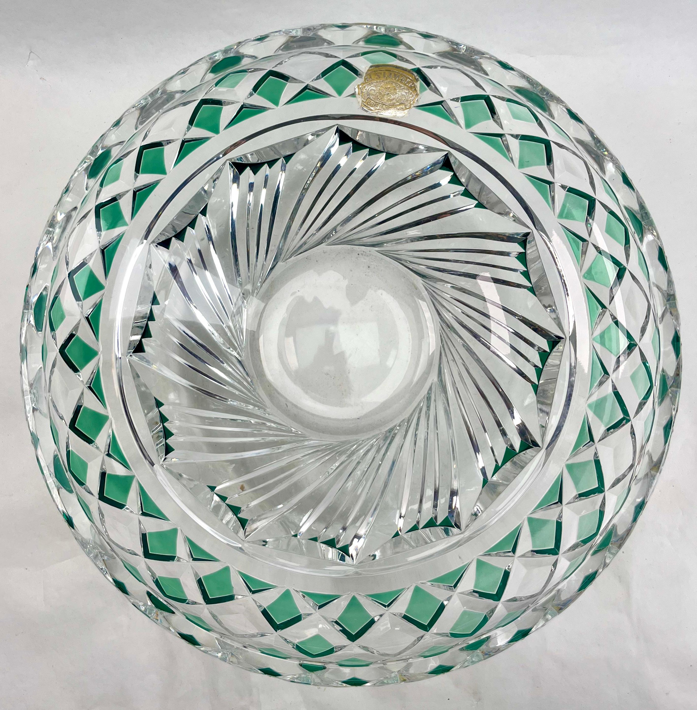 Faceted Val Saint Lambert Crystal Centerpiece, Fruits bowl Cut to Clear Signed and Label For Sale
