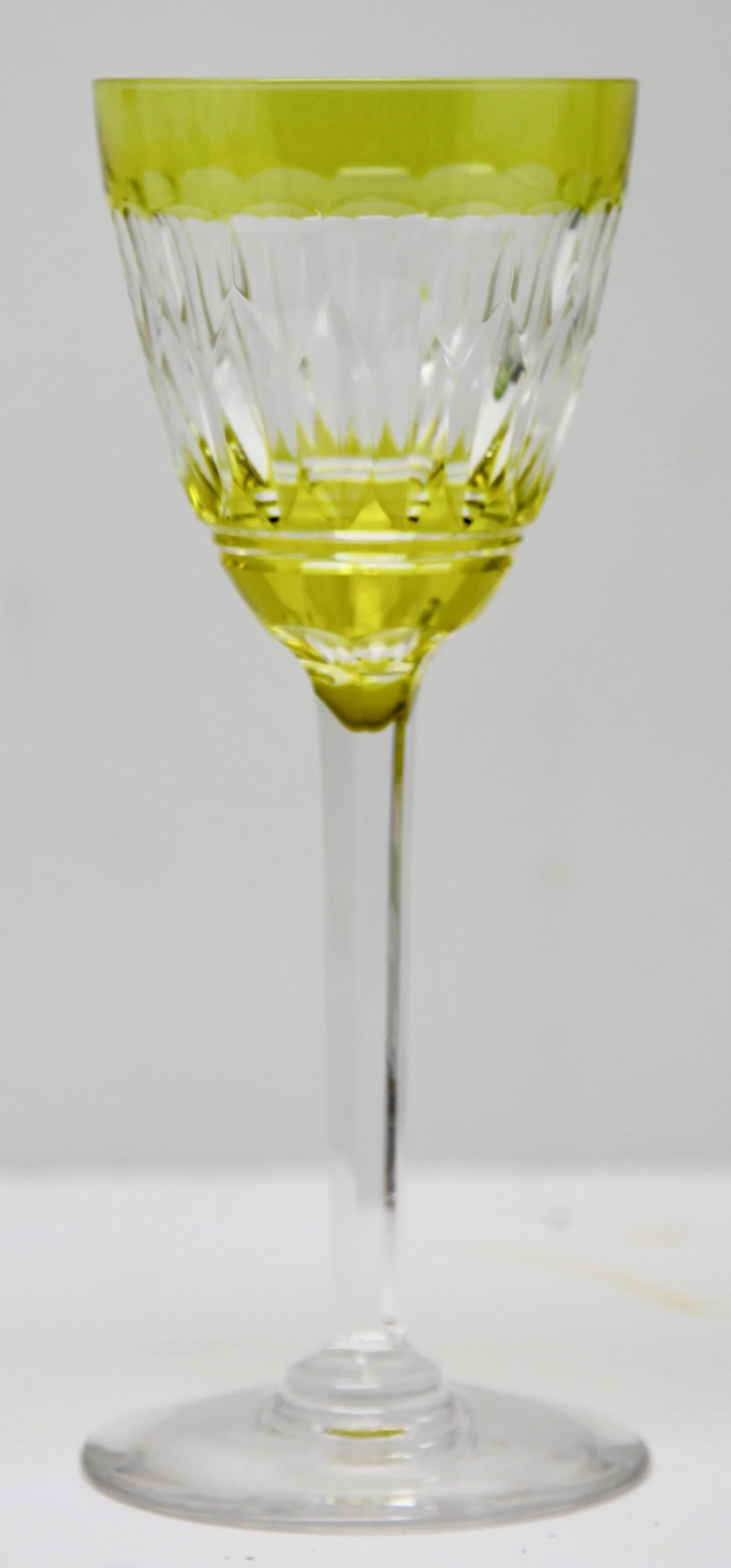 Val Saint Lambert Crystal Decanter, 6 Crystal Wine Goblets Handcut, 1950s 4