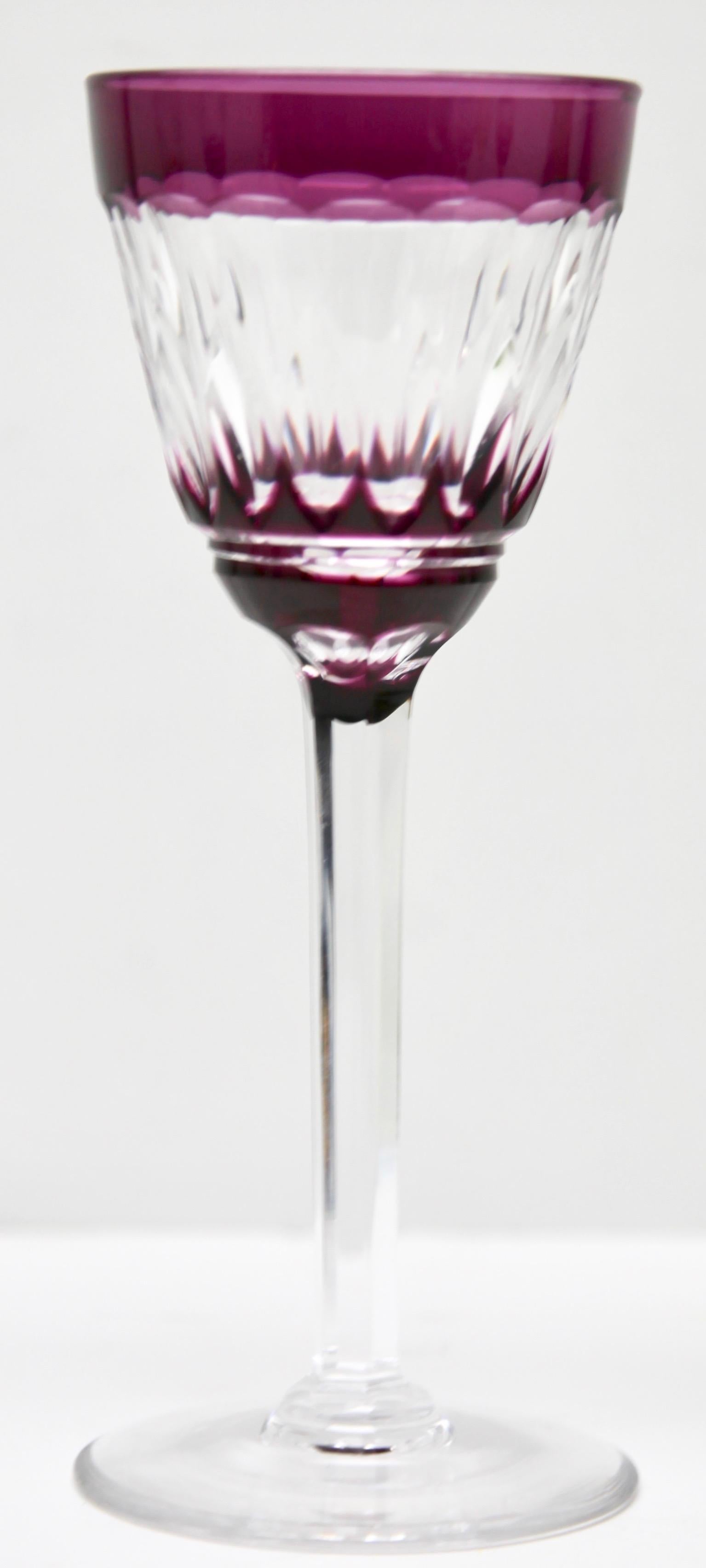 Val Saint Lambert Crystal Decanter, 6 Crystal Wine Goblets Handcut, 1950s 5