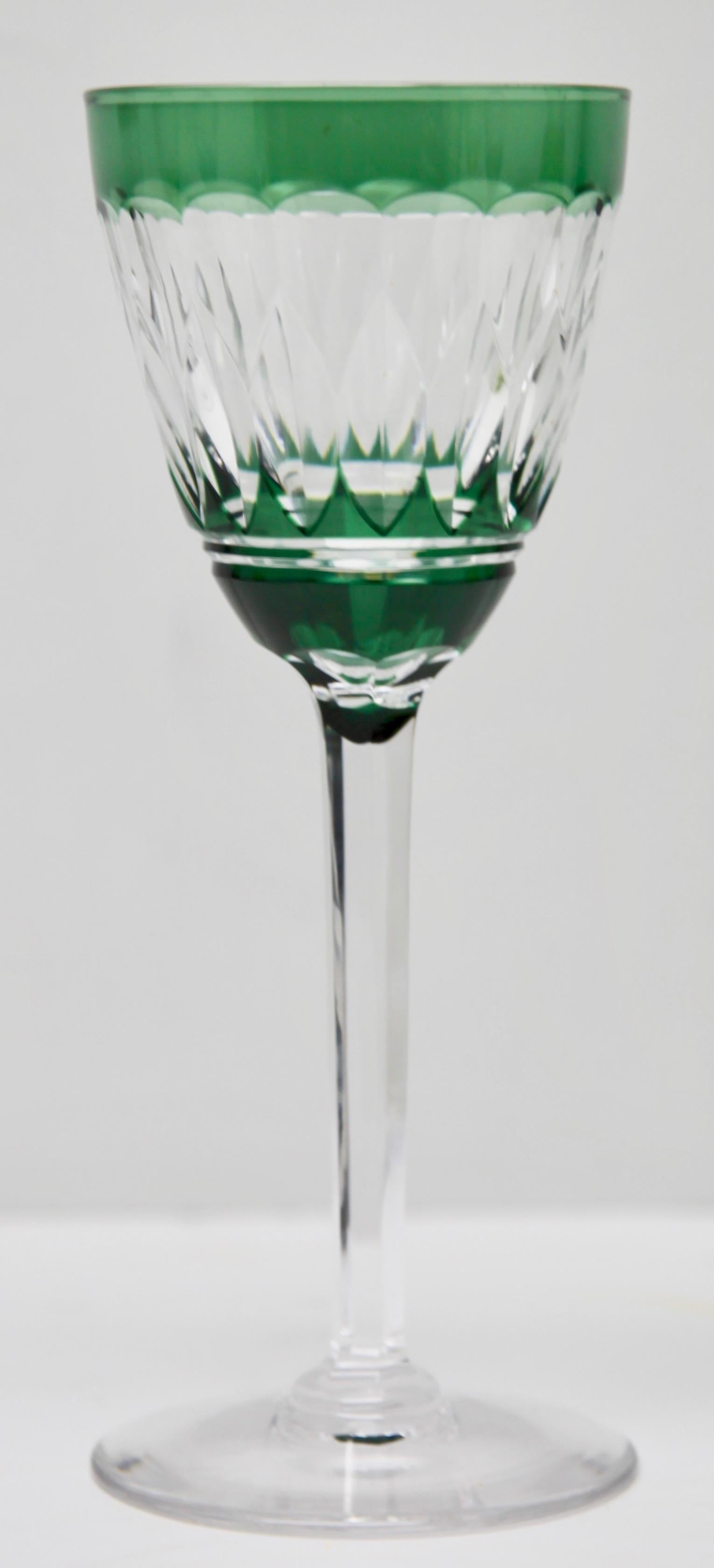 Val Saint Lambert Crystal Decanter, 6 Crystal Wine Goblets Handcut, 1950s 6