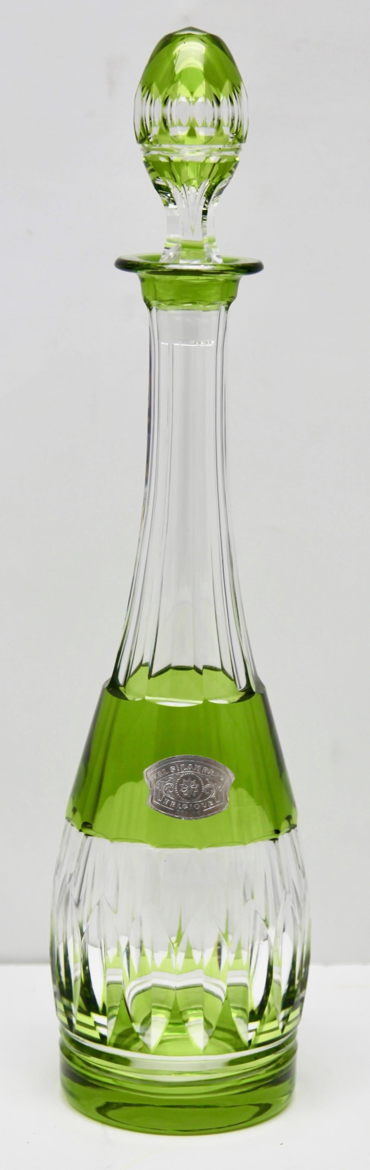 Val Saint Lambert Crystal Decanter, 6 Crystal Wine Goblets Handcut, 1950s 8