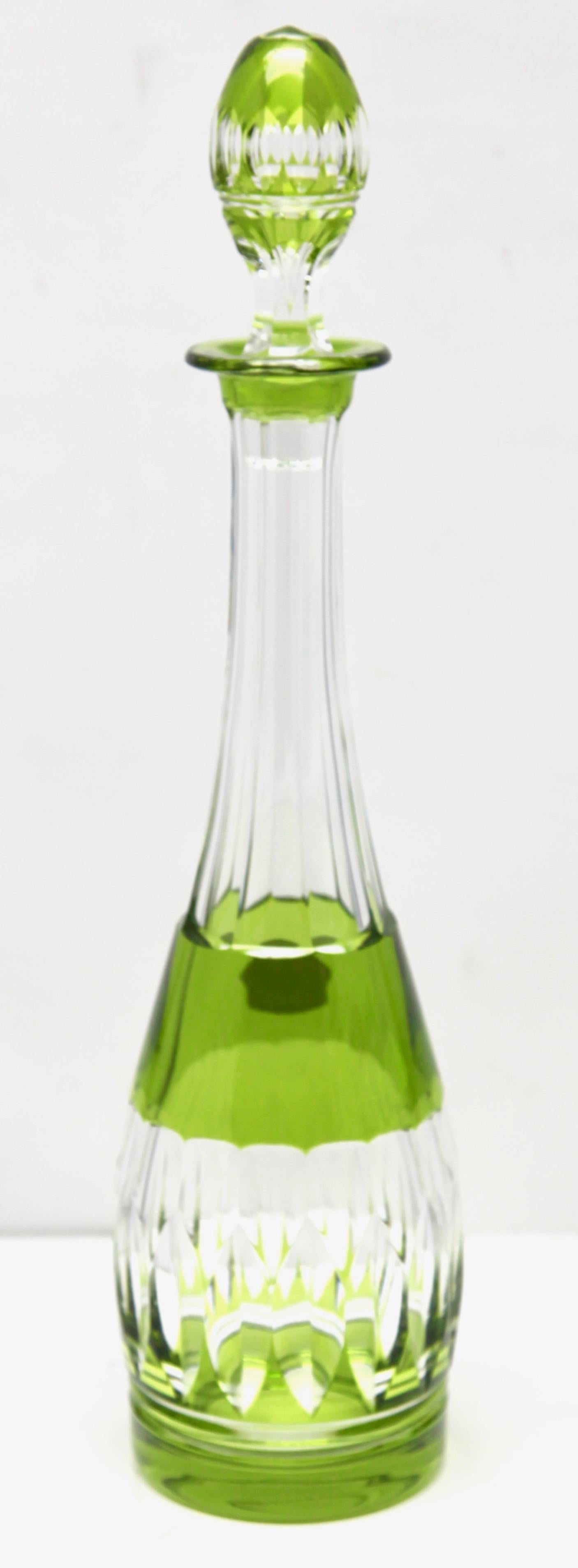 Val Saint Lambert Crystal Decanter, 6 Crystal Wine Goblets Handcut, 1950s 9
