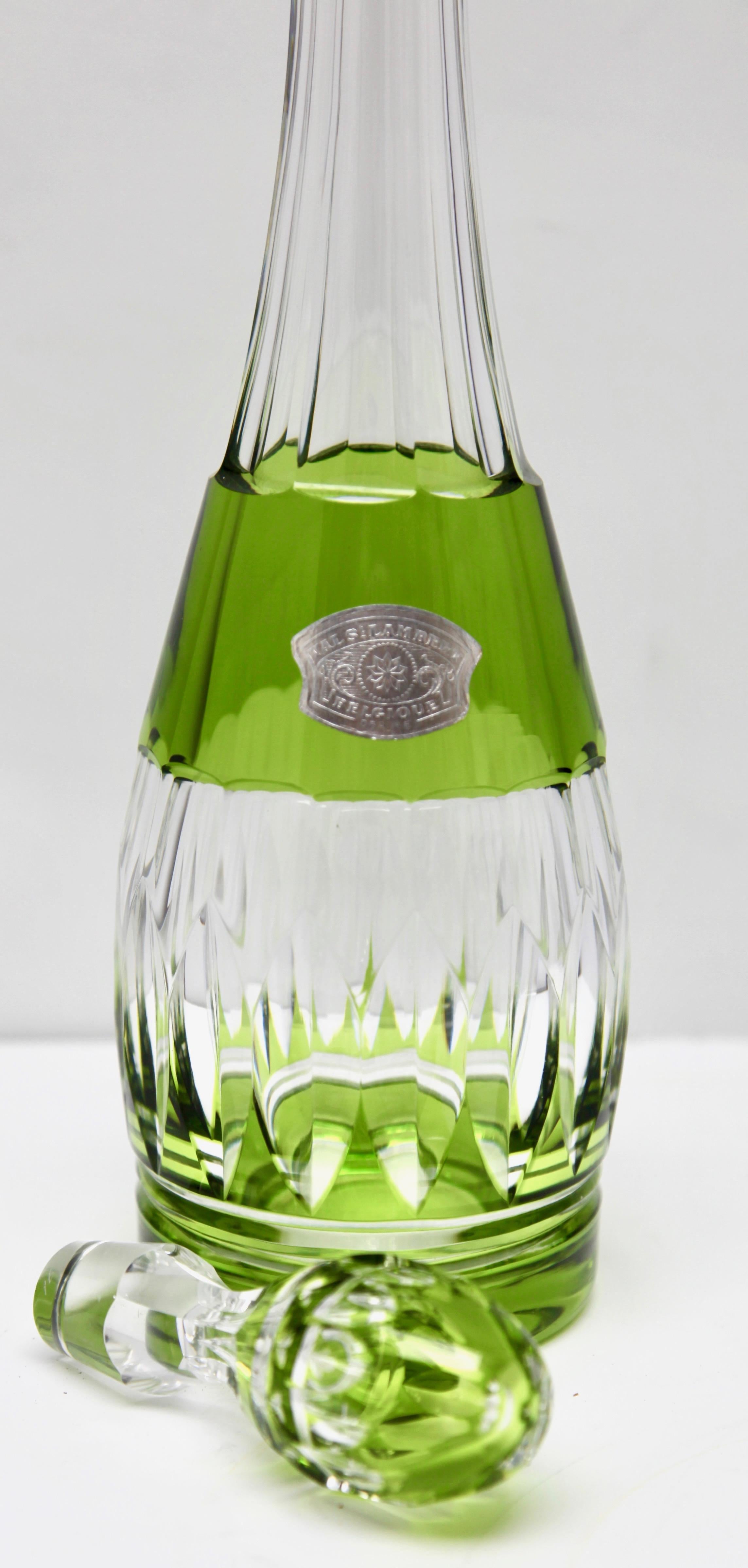 Val Saint Lambert Crystal Decanter, 6 Crystal Wine Goblets Handcut, 1950s 12