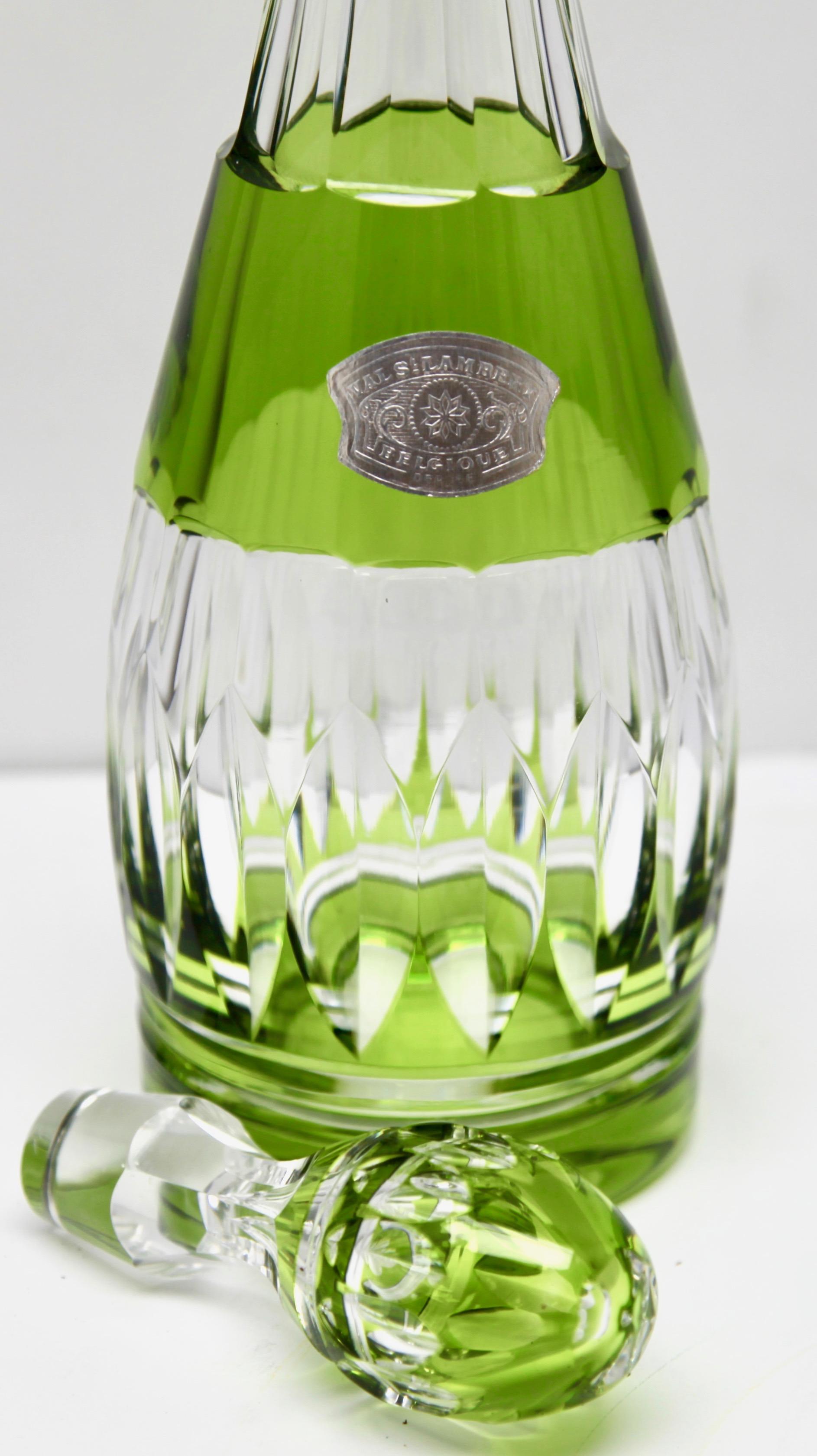 Belgian Val Saint Lambert Crystal Decanter, 6 Crystal Wine Goblets Handcut, 1950s