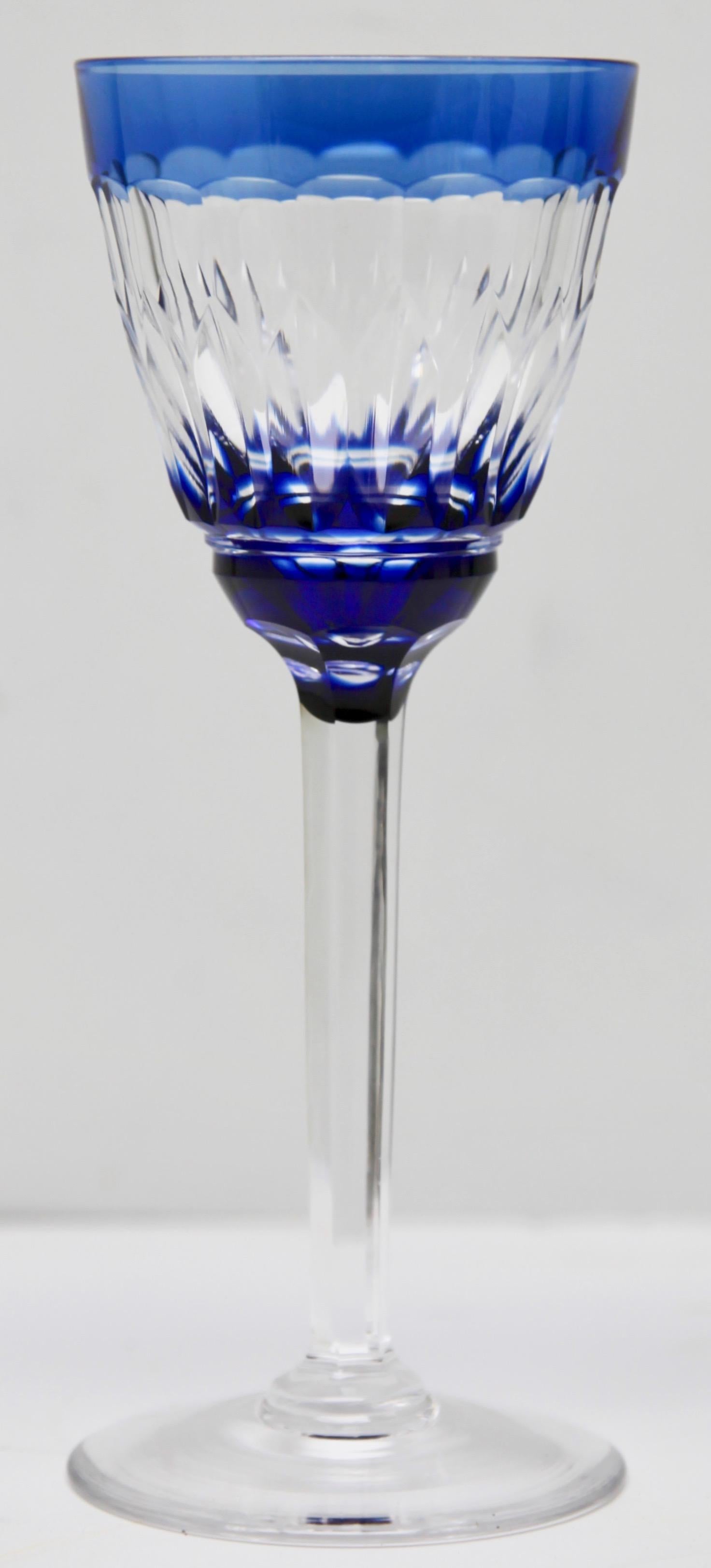 Val Saint Lambert Crystal Decanter, 6 Crystal Wine Goblets Handcut, 1950s In Good Condition In Verviers, BE
