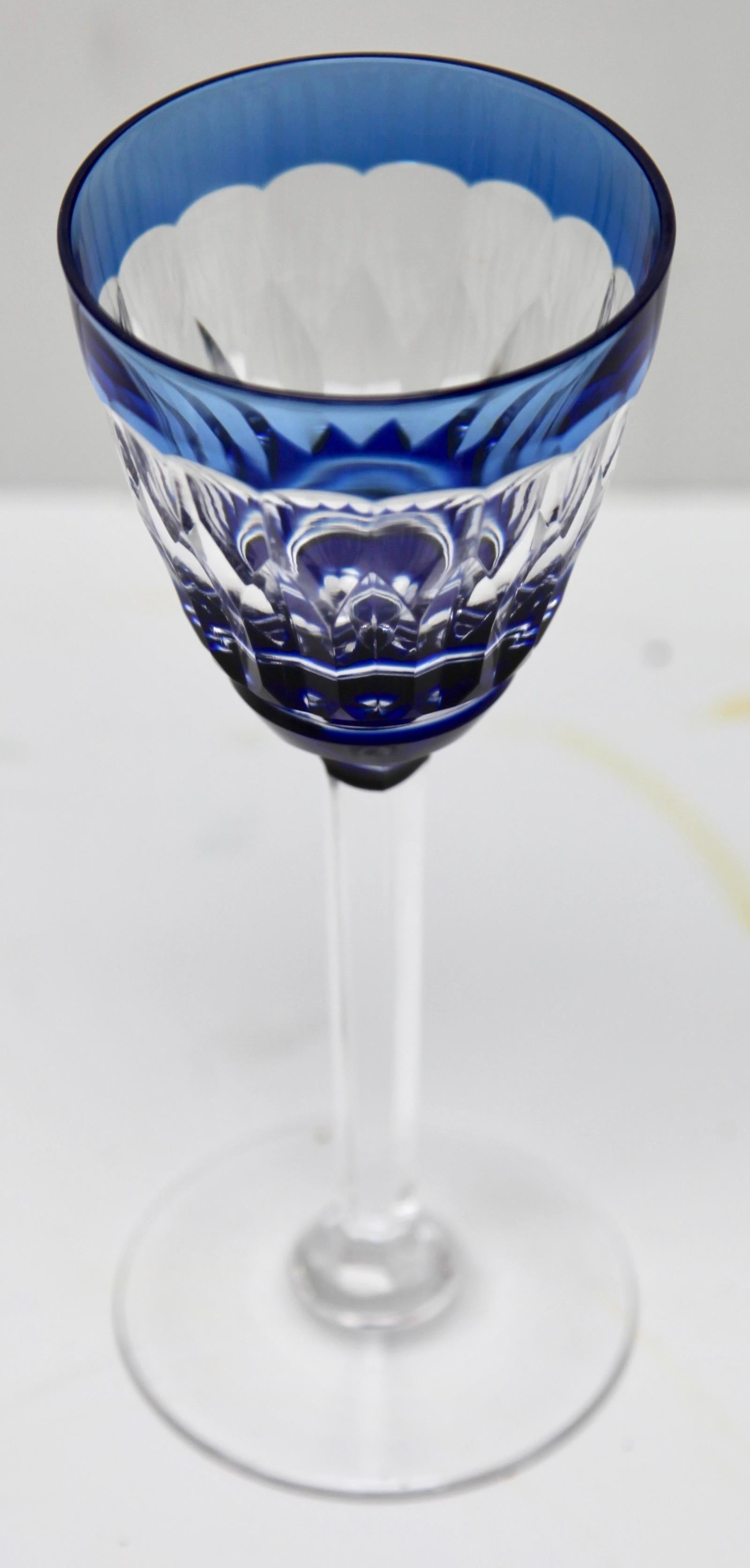 Val Saint Lambert Crystal Decanter, 6 Crystal Wine Goblets Handcut, 1950s 1