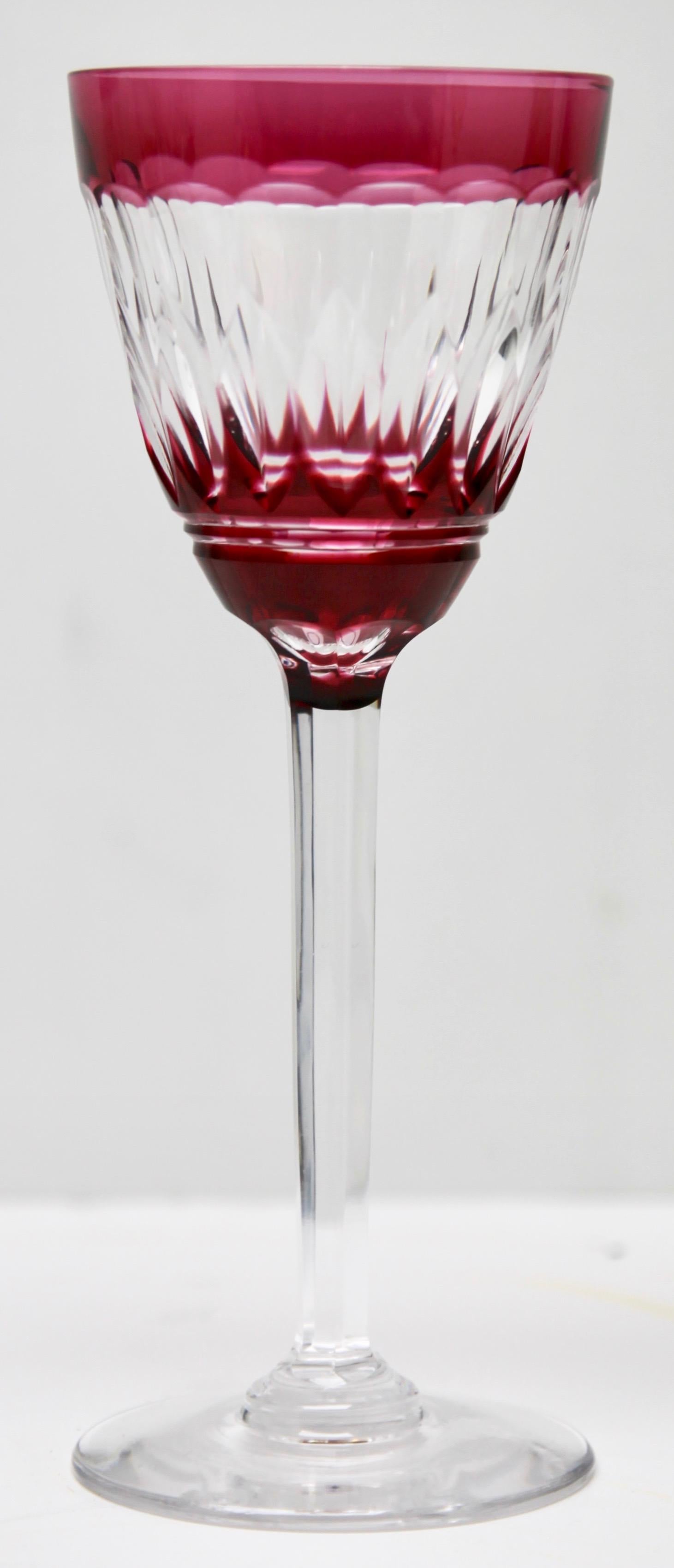 Val Saint Lambert Crystal Decanter, 6 Crystal Wine Goblets Handcut, 1950s 3