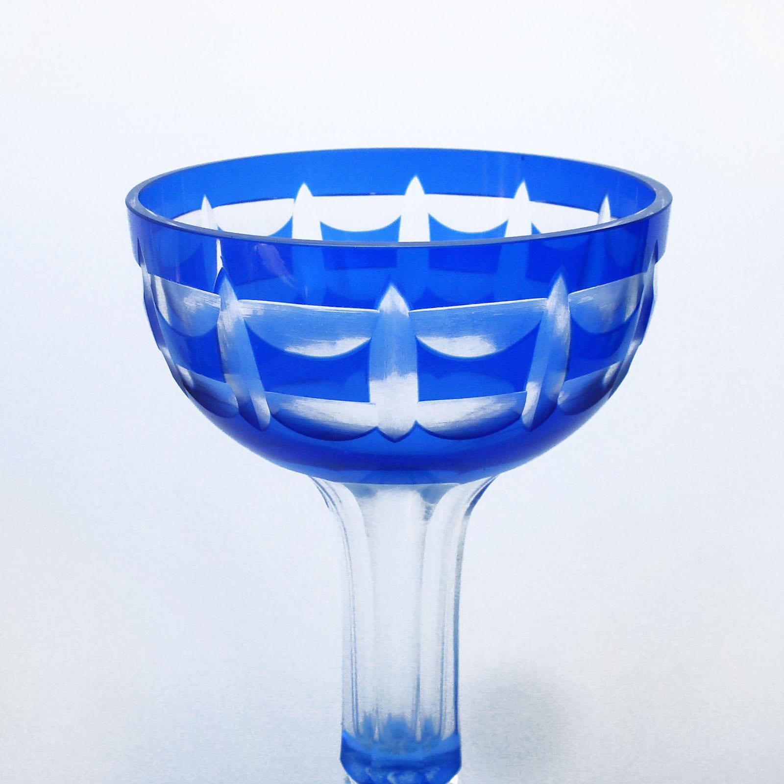 Val Saint Lambert Crystal Goblets Cobalt Blue Overlay Cut to Clear Set of 12 In Excellent Condition For Sale In Bochum, NRW