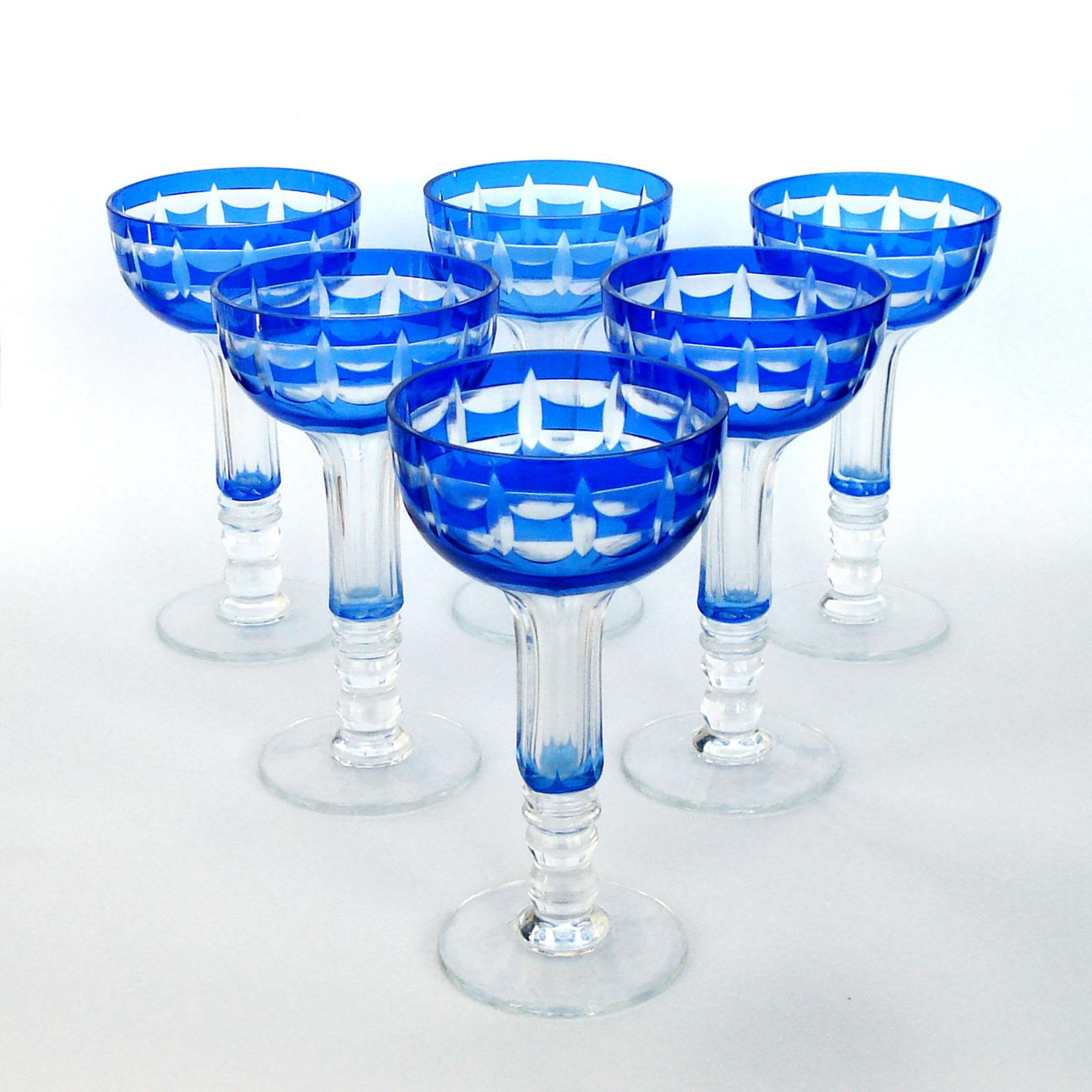 Val Saint Lambert Crystal Goblets Cobalt Blue Overlay Cut to Clear Set of 12 In Excellent Condition For Sale In Bochum, NRW