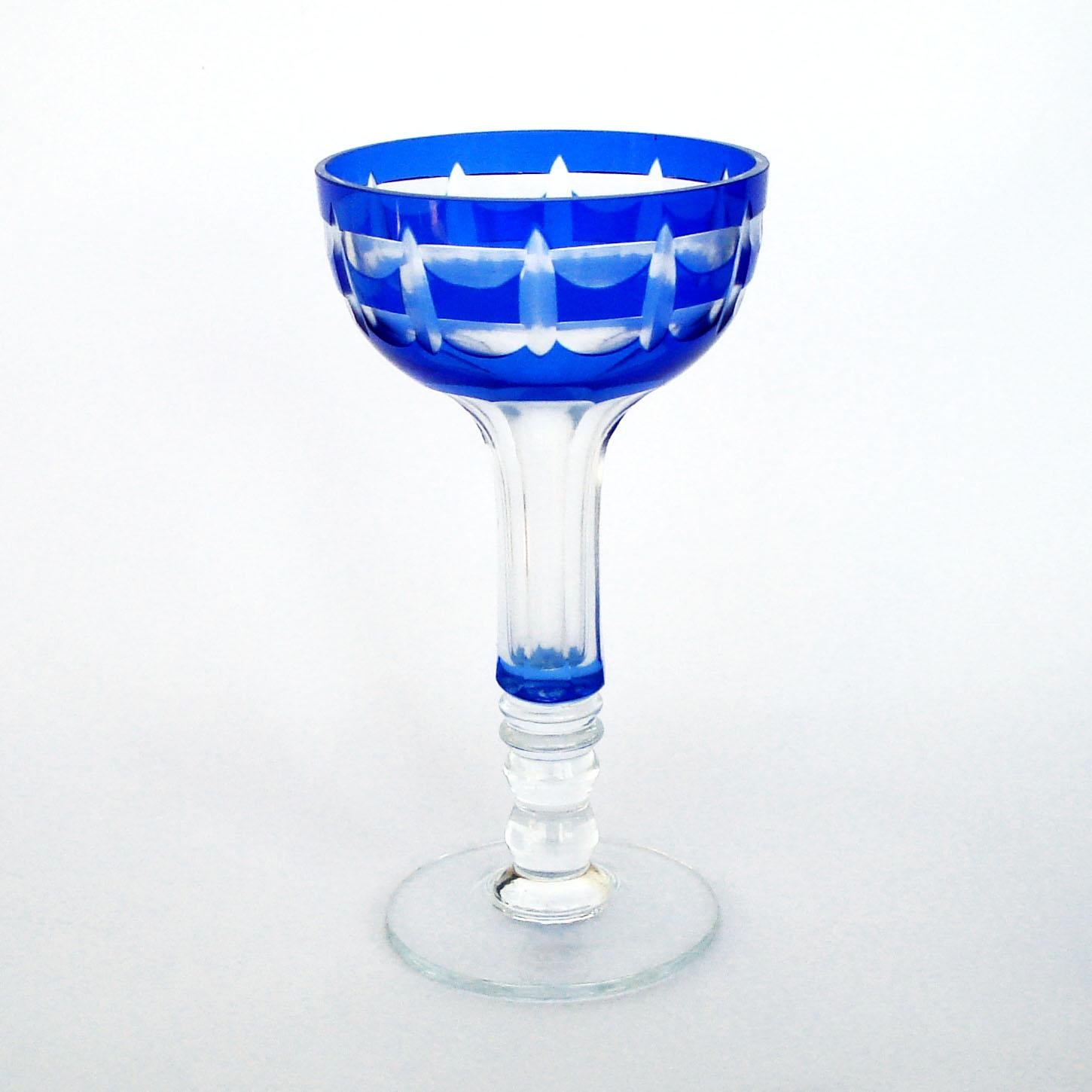 Val Saint Lambert Crystal Goblets Cobalt Blue Overlay Cut to Clear Set of 12 For Sale 1