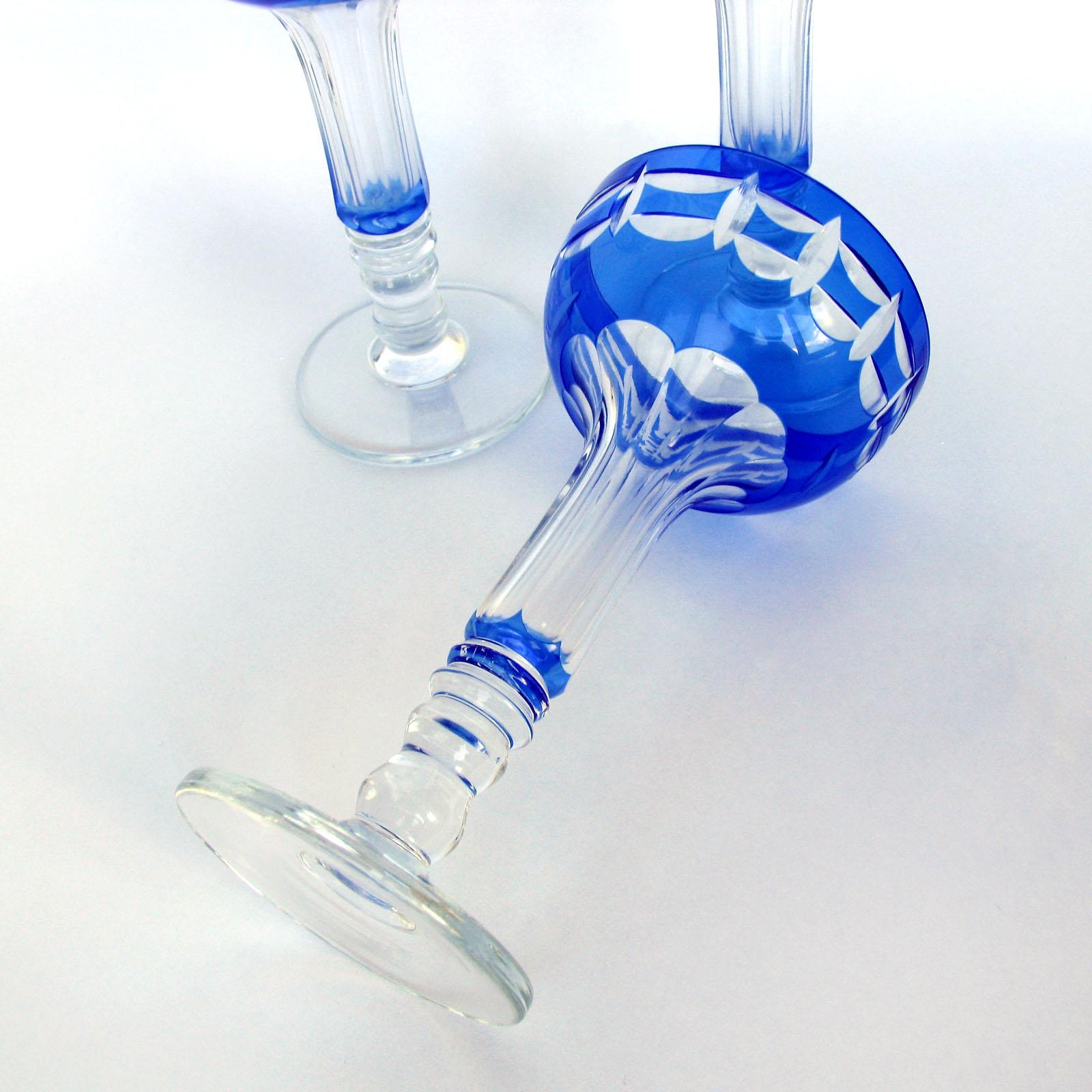 Val Saint Lambert Crystal Goblets Cobalt Blue Overlay Cut to Clear Set of 12 For Sale 2