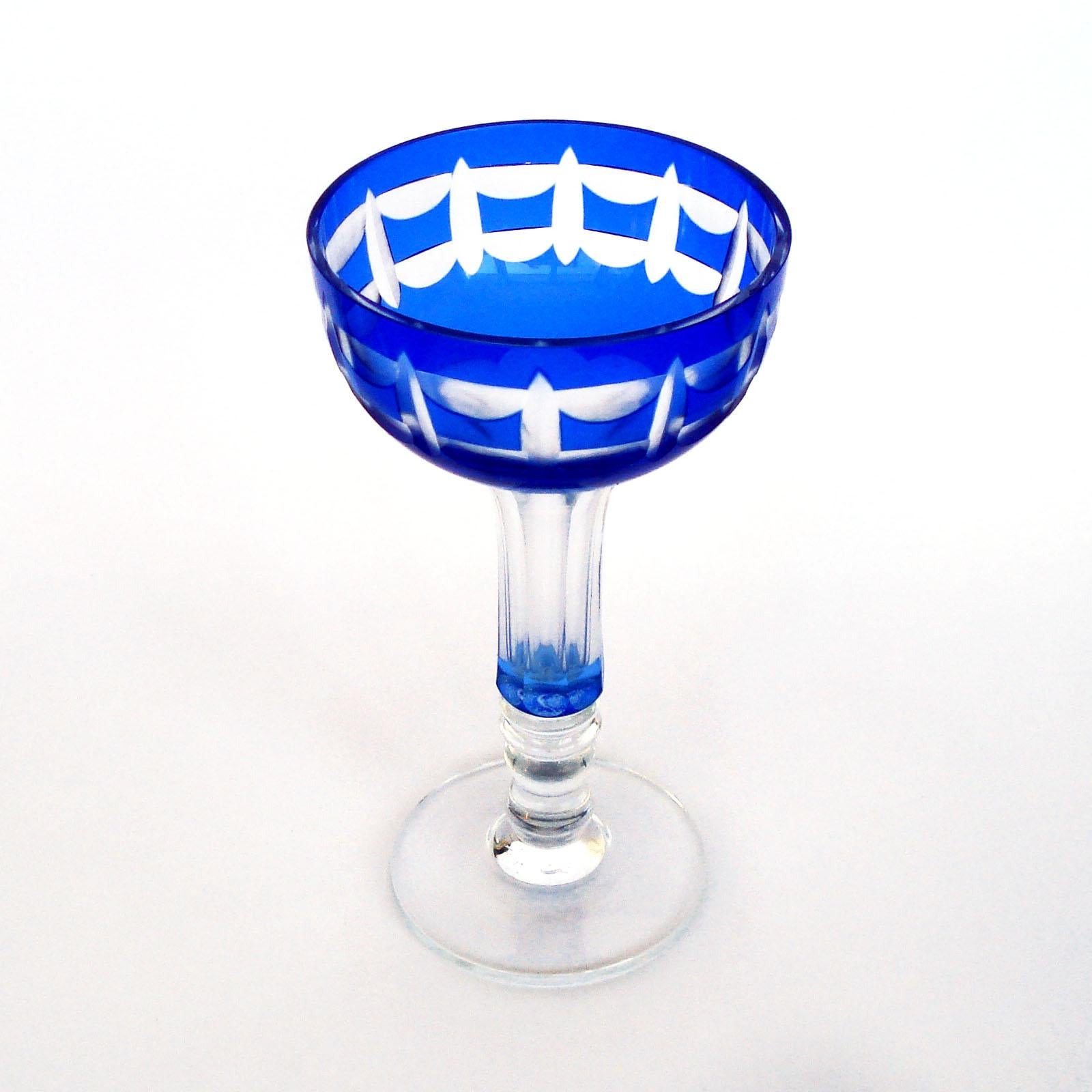 Val Saint Lambert Crystal Goblets Cobalt Blue Overlay Cut to Clear Set of 12 For Sale 2