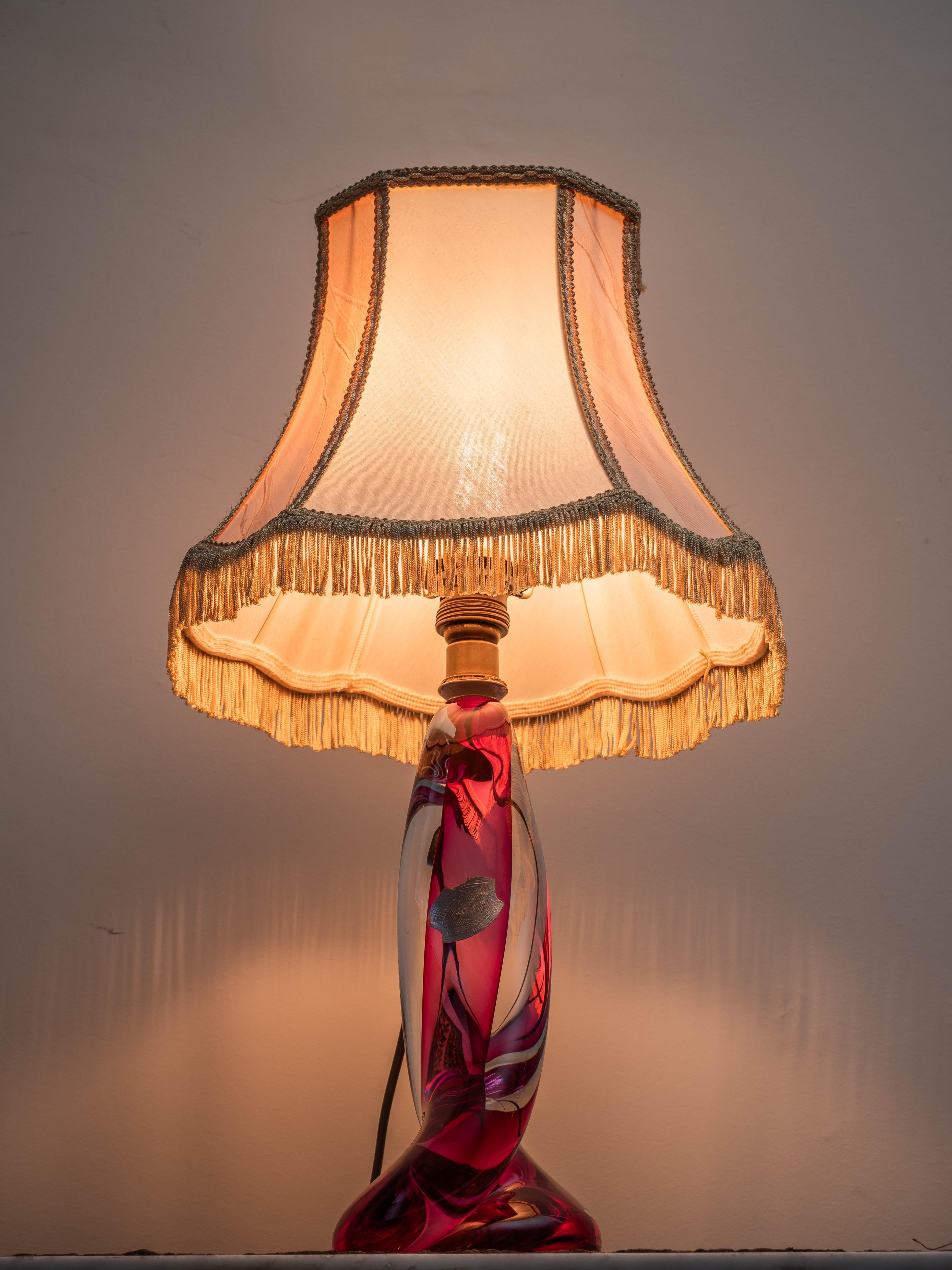 Glass Val Saint Lambert crystal lamp. Marked For Sale