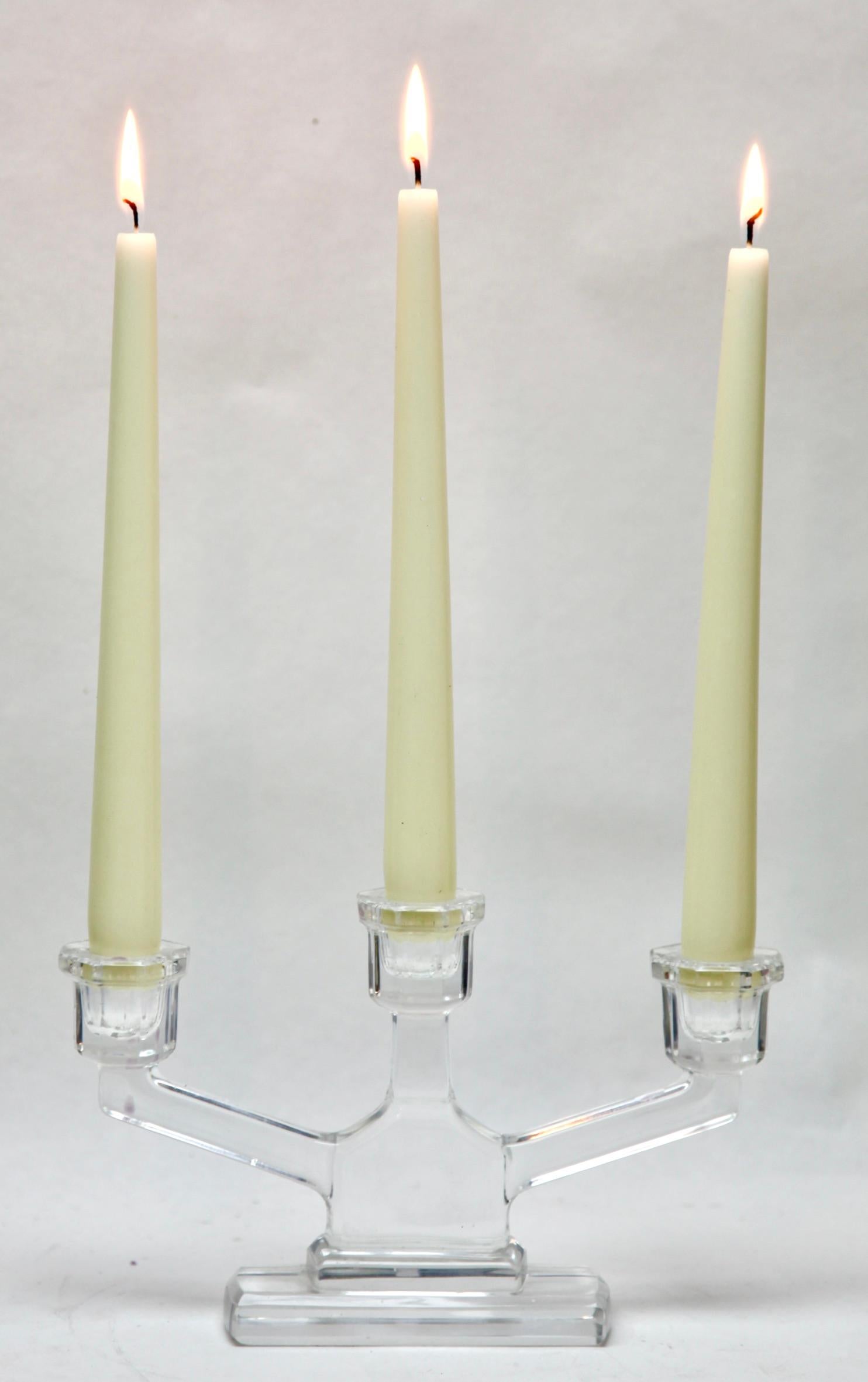 Belgian Val Saint Lambert, Crystal Pair Candlesticks, 1930s, Belgium For Sale