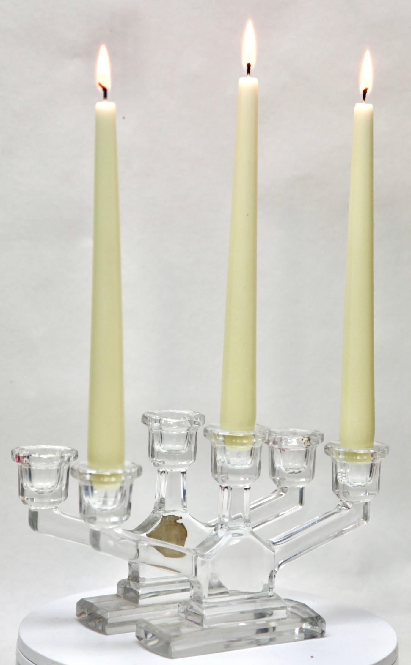 Molded Val Saint Lambert, Crystal Pair Candlesticks, 1930s, Belgium For Sale
